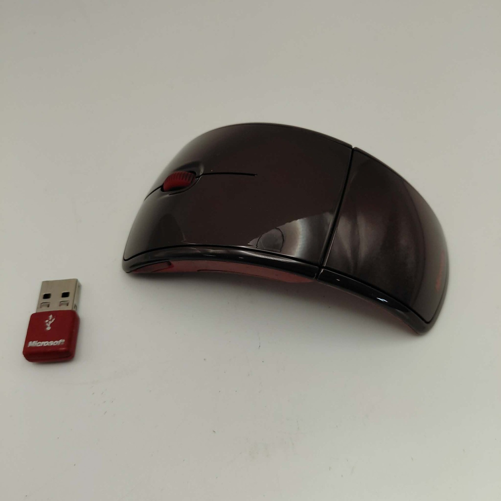 Vintage Microsoft 1st Gen Arc Wireless Folding Mouse Red 1349 w/ Receiver Pouch