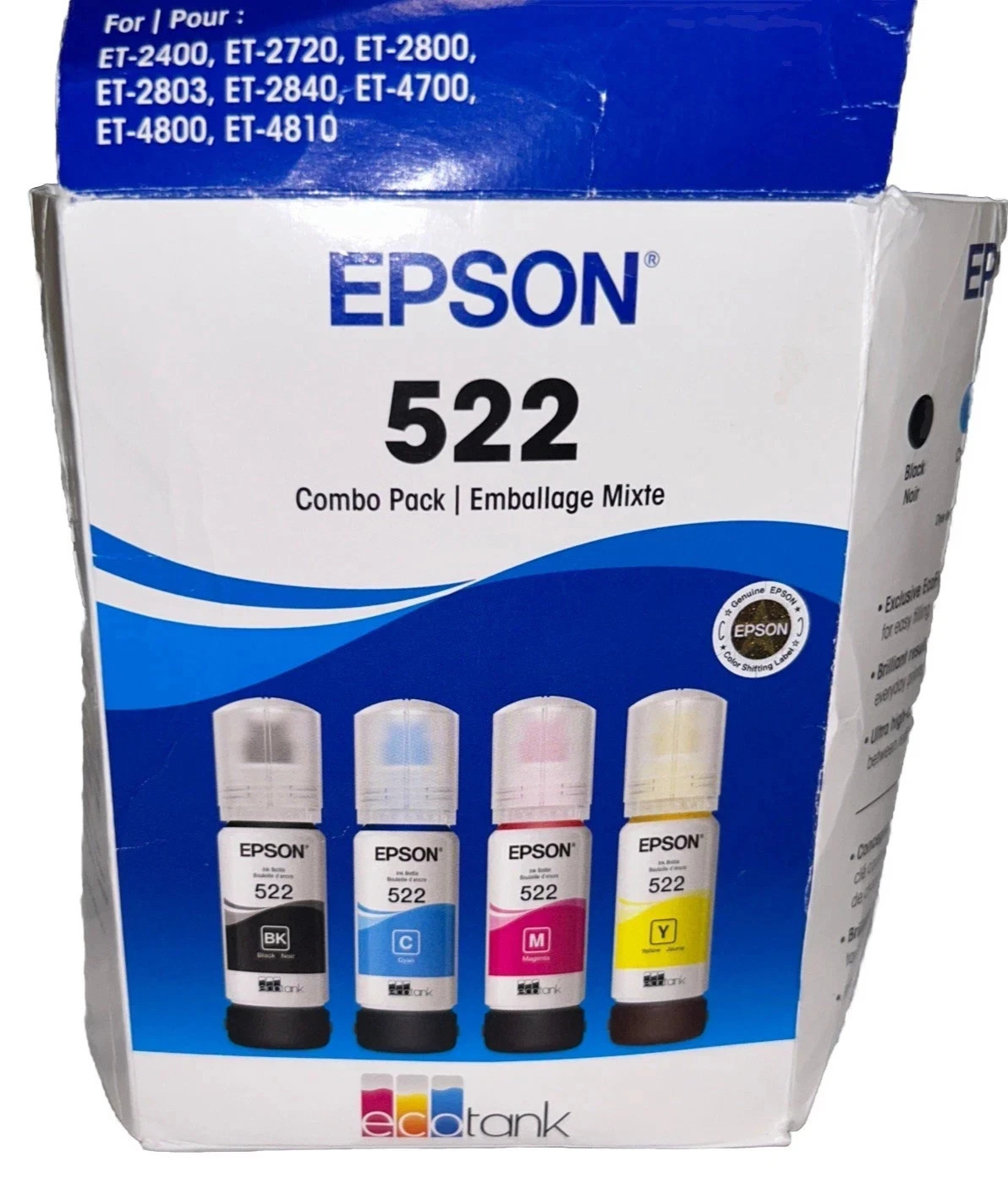 Genuine Epson 522 Ink Bottles Combo for ET-4700 4800 4810 Printer-OEM-4PK