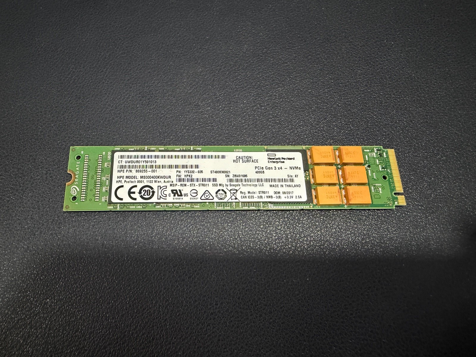 HPE 400GB MLC PCI Express 3.0 x4 NVMe M2 SSD 869255-001 Used