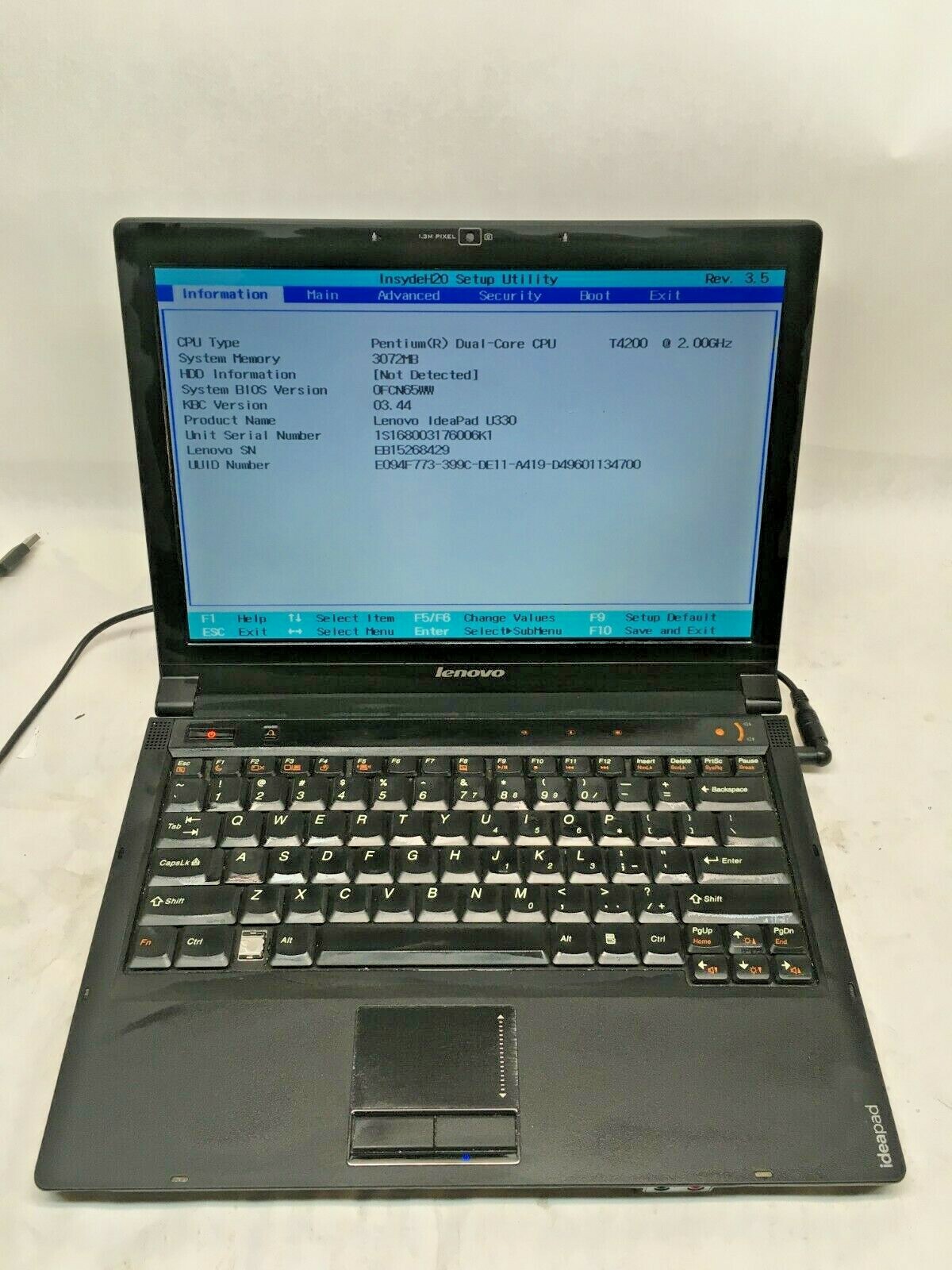 Lenovo IdeaPad U330 13.3" Laptop Boots to BIOS NO HDD/RAM/Charger JR