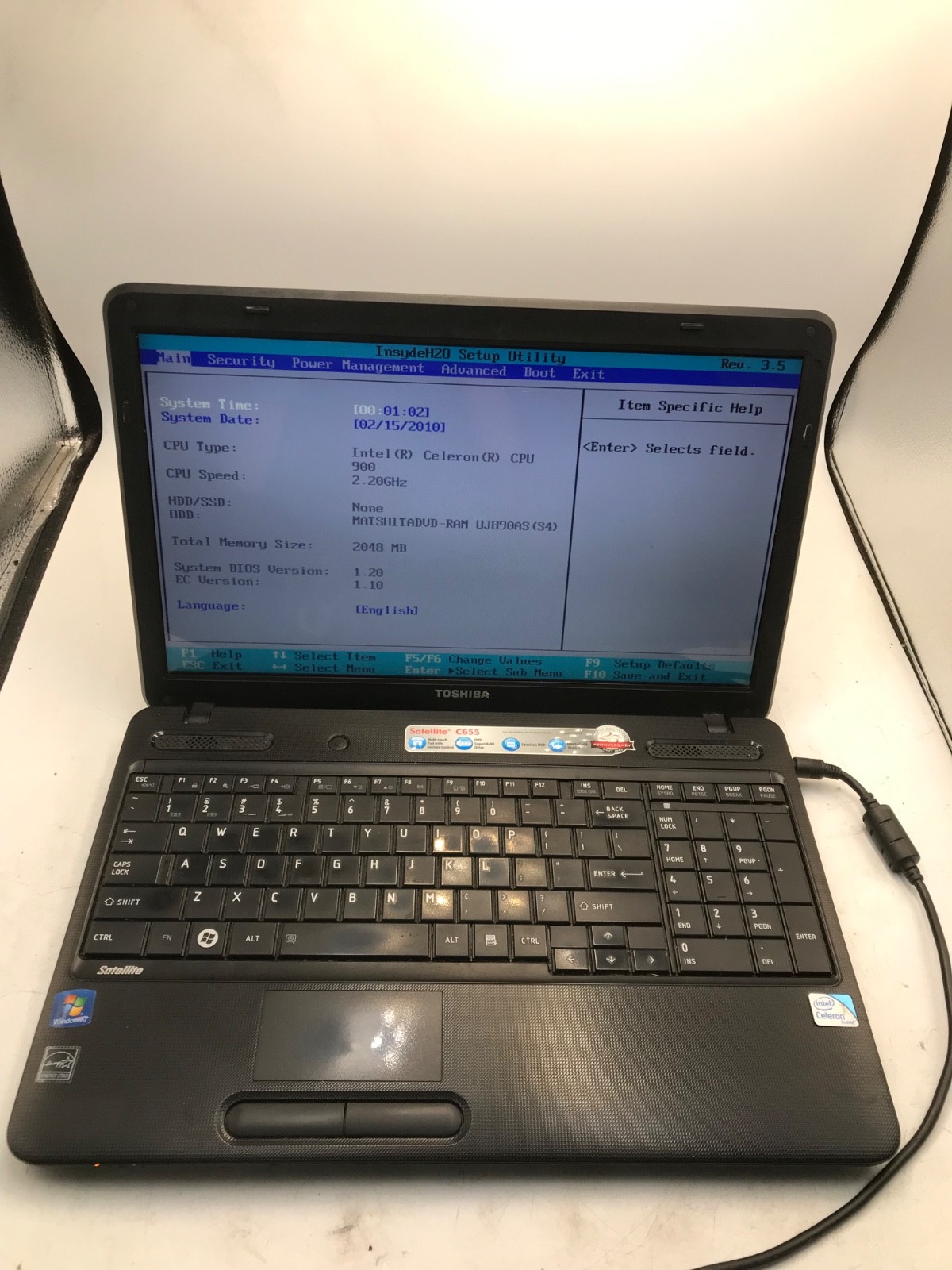 Toshiba Satellite C655 Intel Celeron 2.2 GHz 15" Laptop 2 GB RAM -BOOTS BIOS- MZ