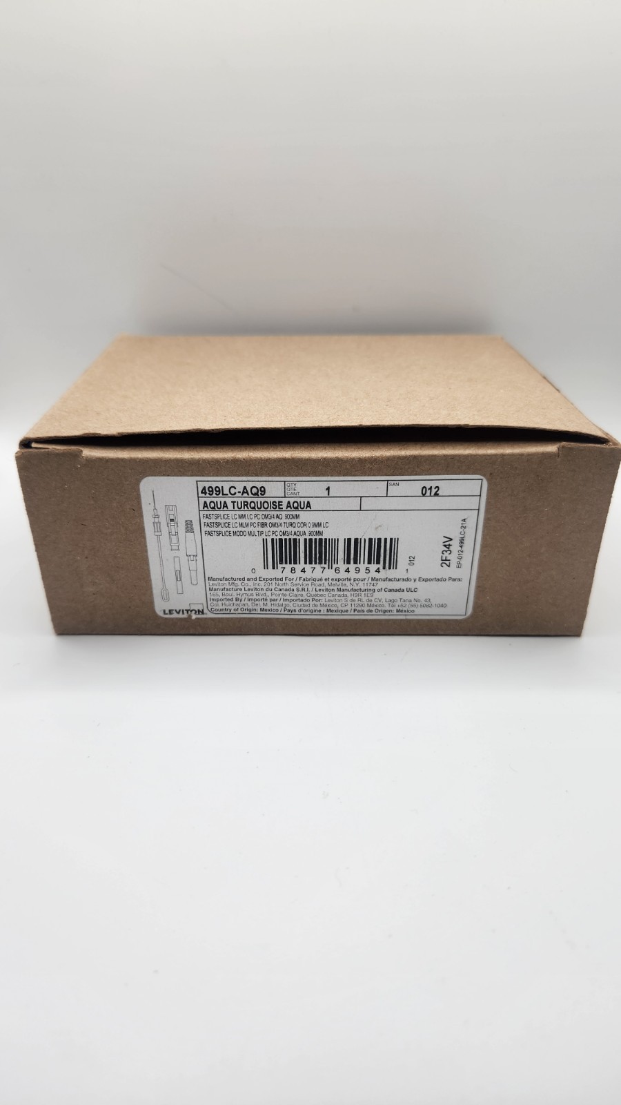 Leviton 499LC-AQ9 FastSplice Fiber Optic Connector LC Multimode OM3/OM4 Aqua