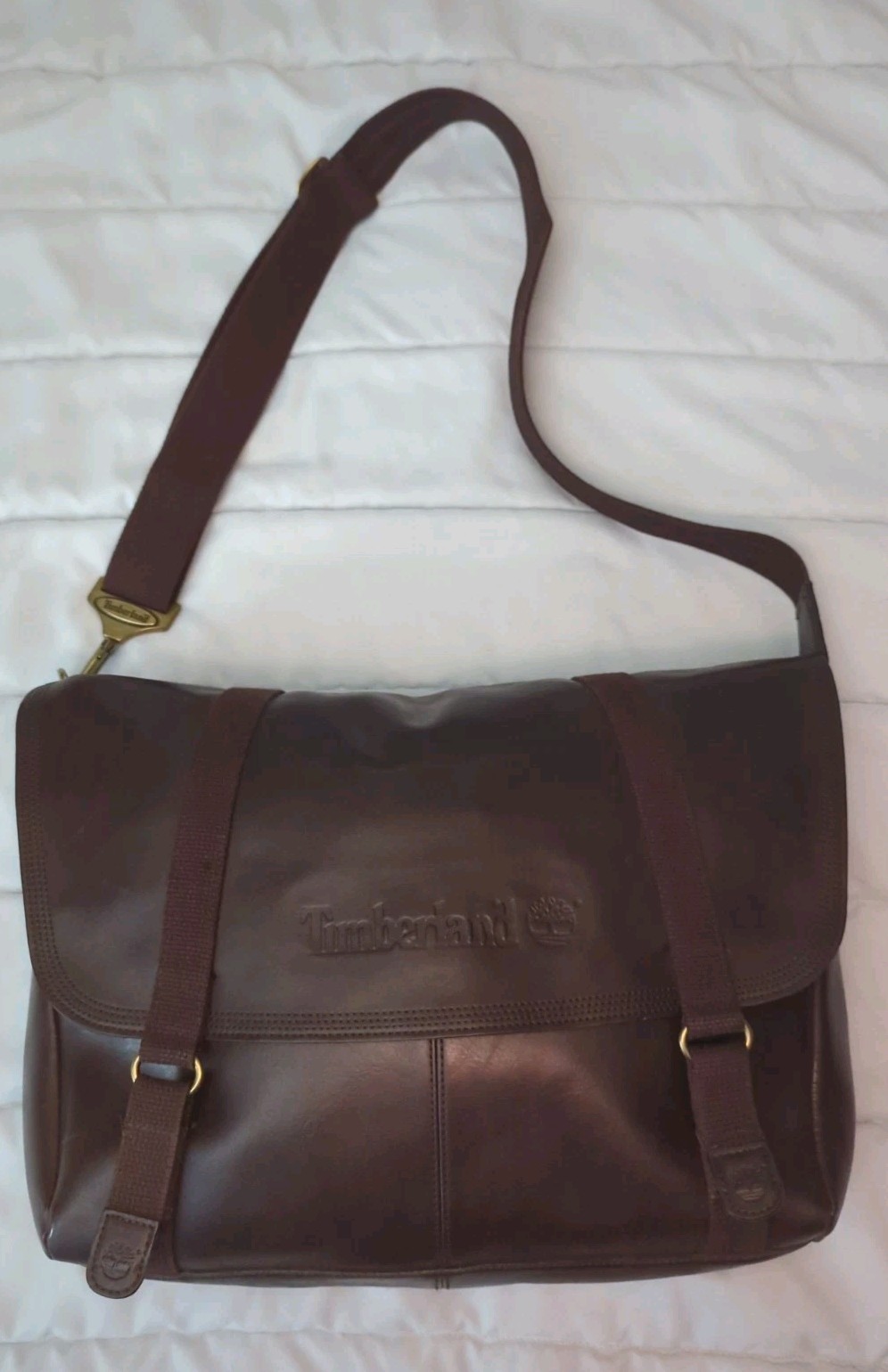 Timberland Vintage Heavy Duty Brown Leather Messenger Satchel Crossbody Bag