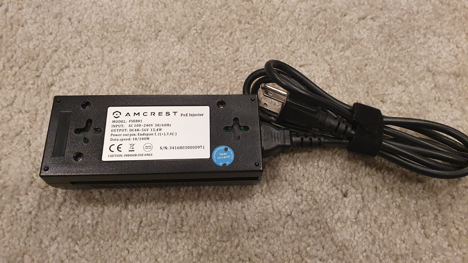 Amcrest POE Injector FSE801 used