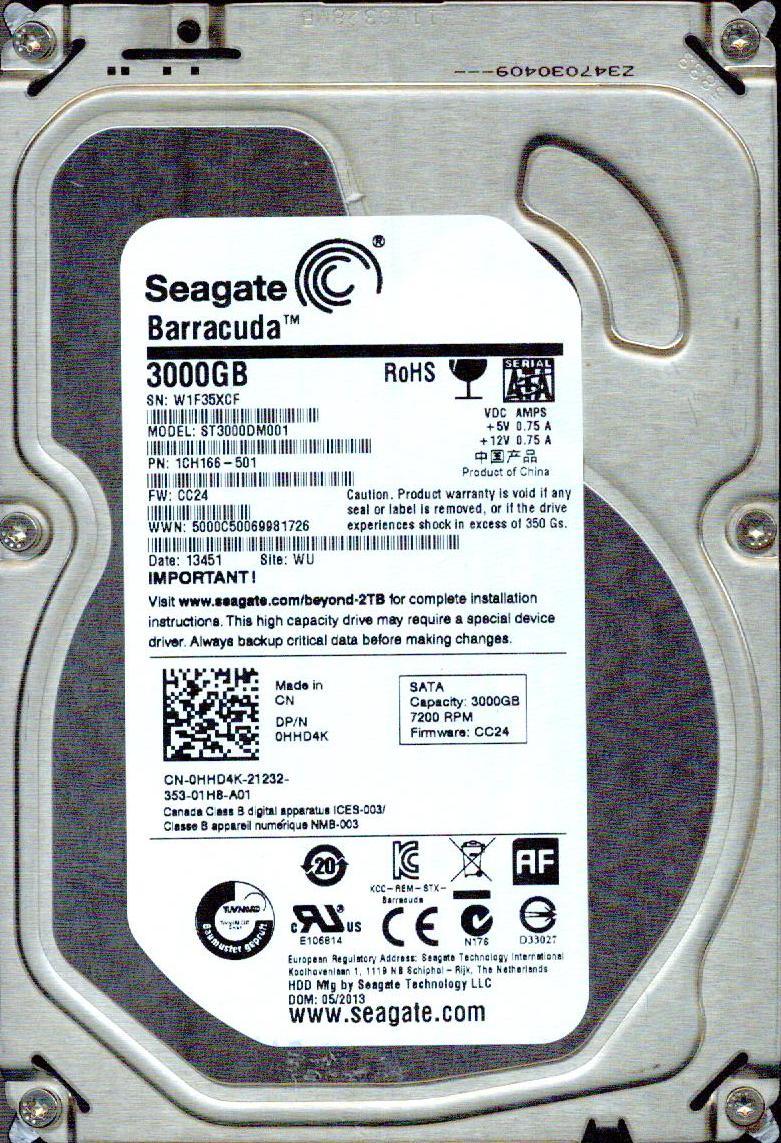 ST3000DM001, 1CH166-501,  CC24,   WU,  W1F3,   SEAGATE  3TB  