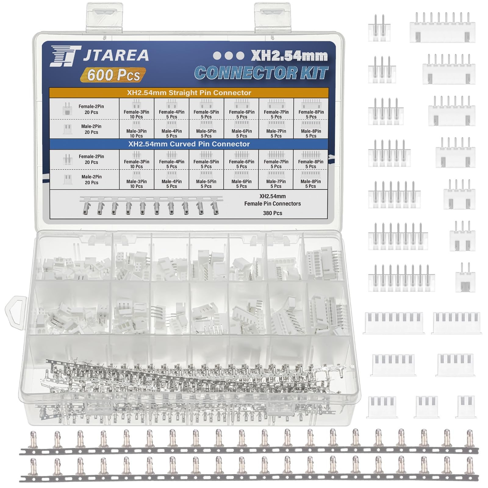 JTAREA 29Values 600PCS JST XH 2.54 MM Connector Kit 2.54MM 2Pin 3Pin 4Pin... 
