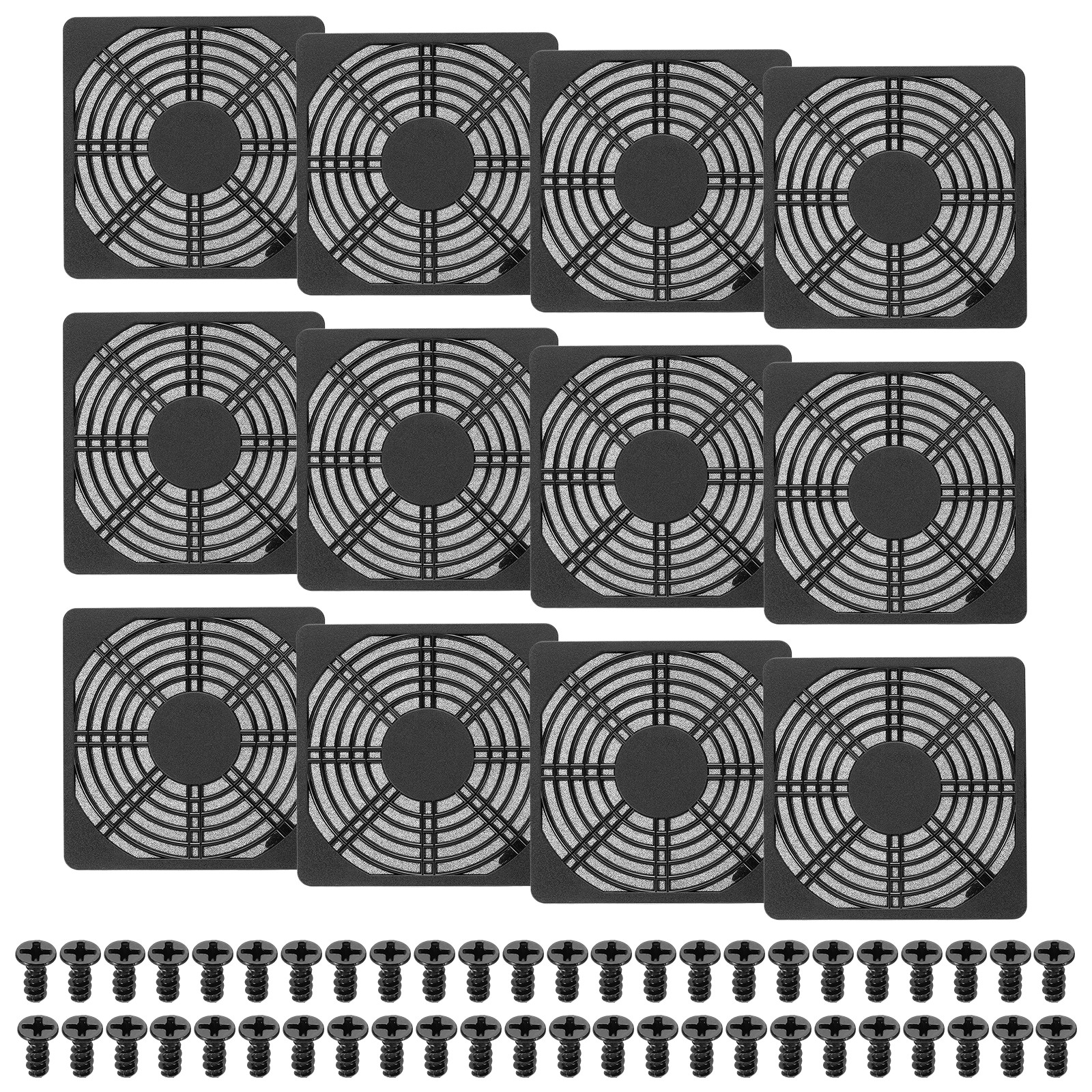 12Pcs 120mm Fan Filter Grill Plastic Ventilation Grill Cover with Screws, Black