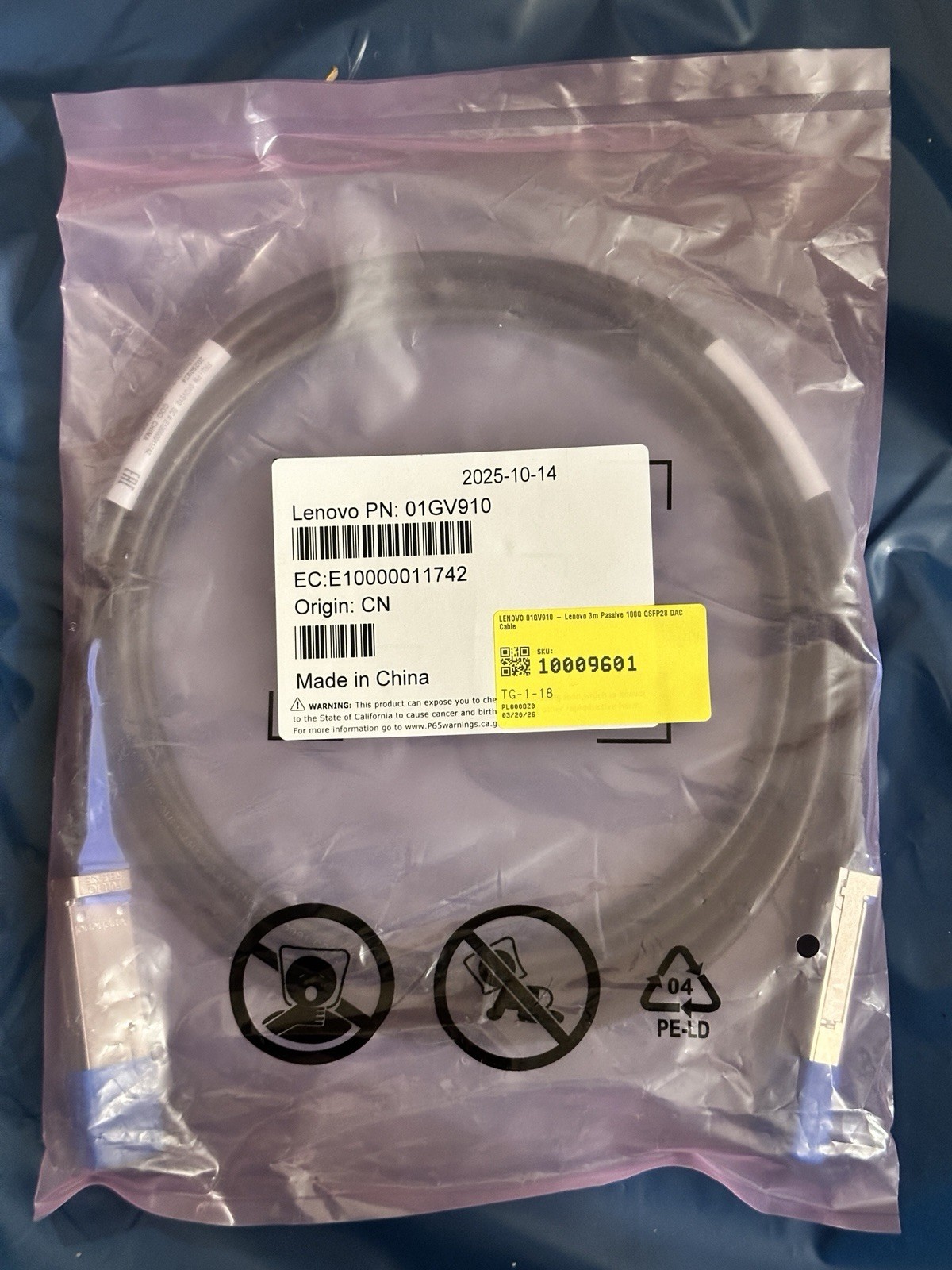 LENOVO 01GV910 - Lenovo 3m Passive 100G QSFP28 DAC Cable