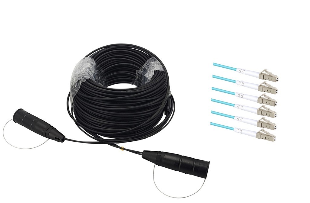 Armored Fiber Optic Cable LC to LC 6 Strands OM3 Multimode with Protective Cap