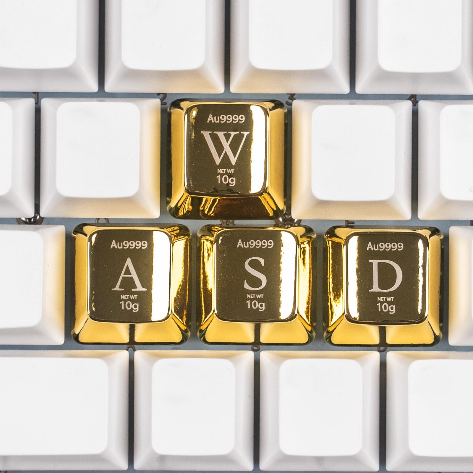 4 Keys Artisan Zinc Alloy Golden Keycap WASD Metal 1U Size Fits Cherry MX