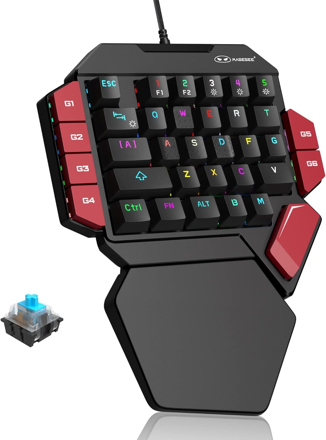 One Handed Professional Gaming Keyboard, RGB Backlit 35 Keys Mini Wired Mechanic