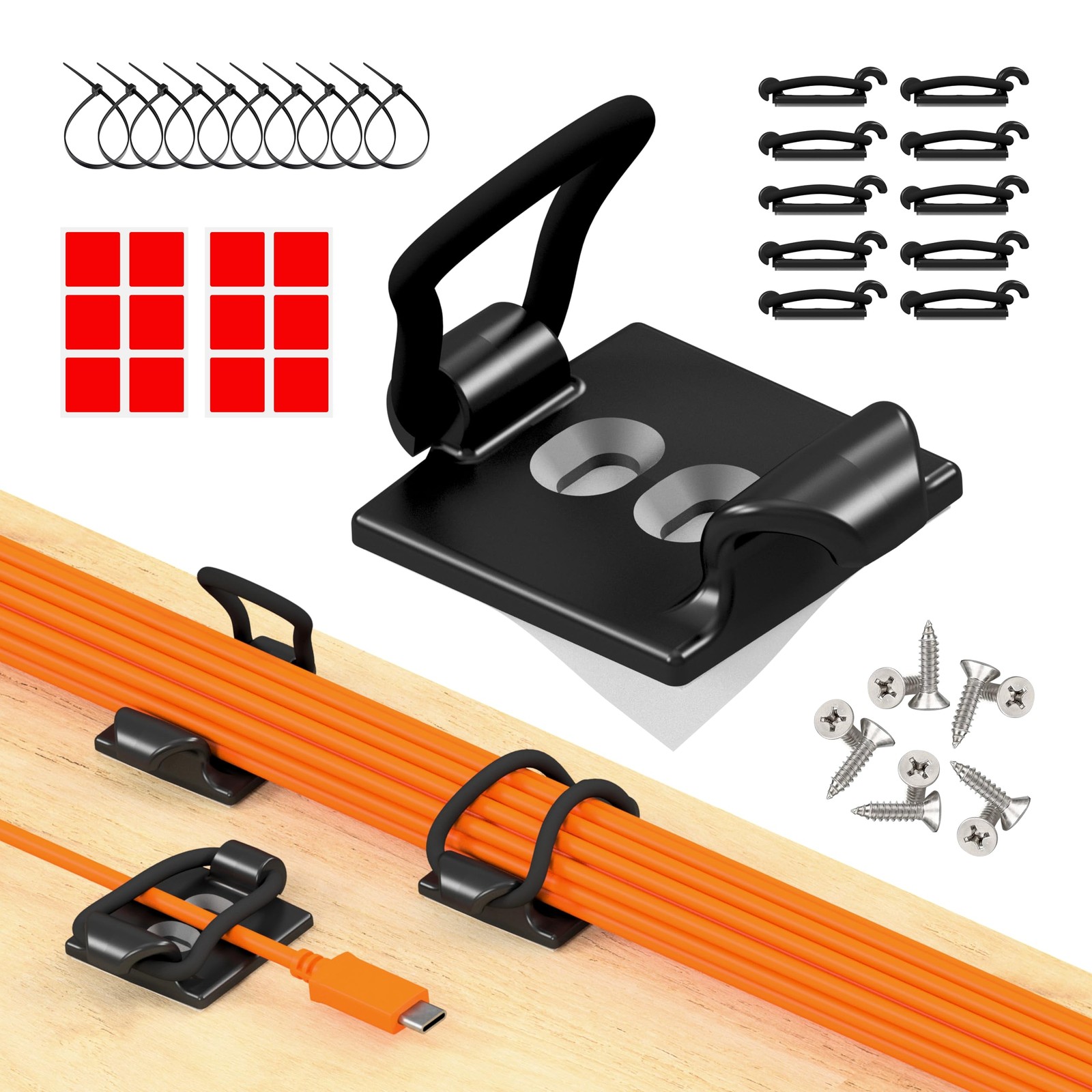 CableGenie [Made in the UK] 10-Pack Adjustable Elastic Adhesive Cable Clips, ...