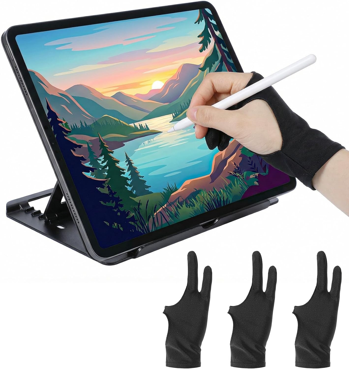 3 Pcs Artist Glove, Black Drawing Glove Right Hand, One Size Fits Both Hands,...