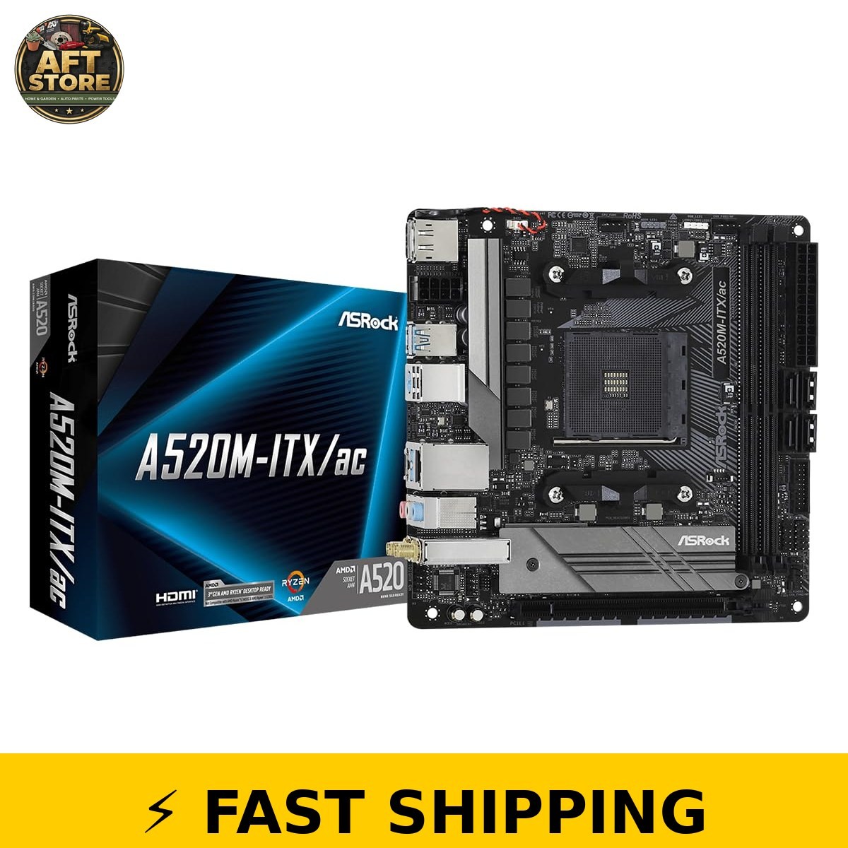 ASRock A520M-ITX/AC Mini ITX Motherboard for Ryzen 3000/4000 Series
