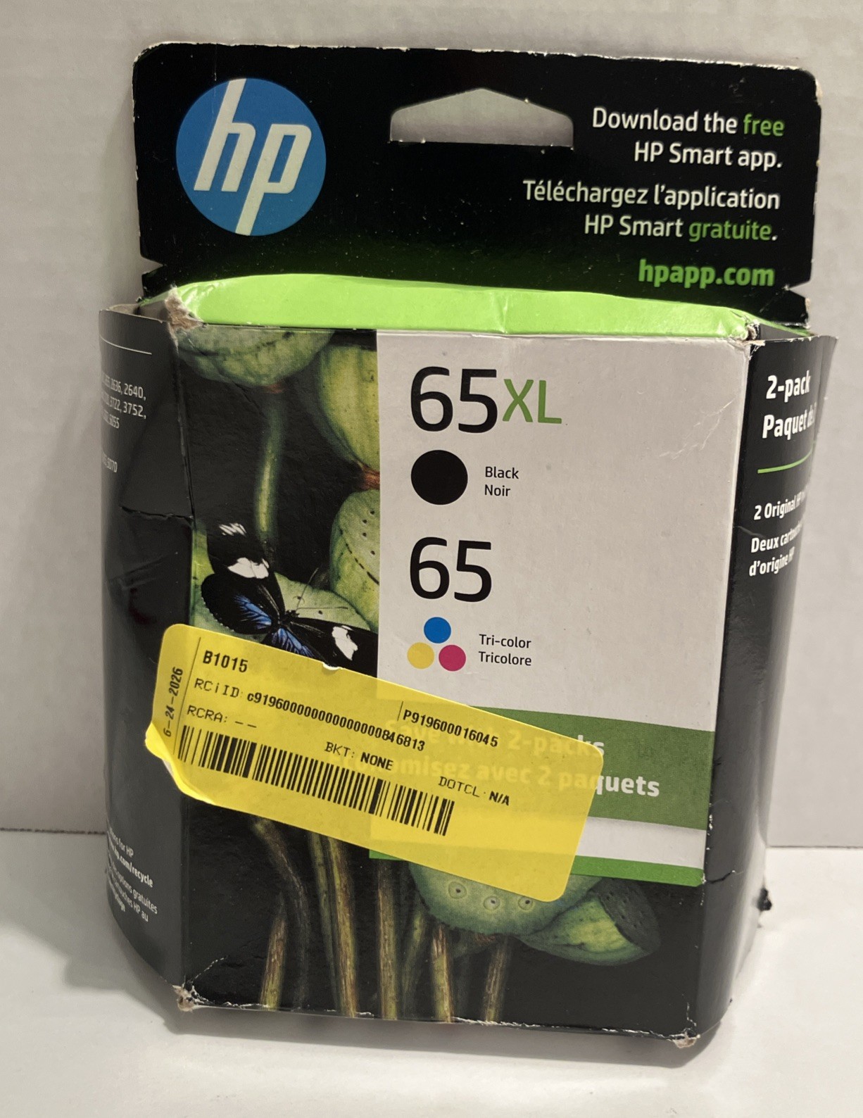 HP 65XL/65 High-Yield Black And Tricolor Ink Cartridges 6ZD95AN Exp. 2/2027
