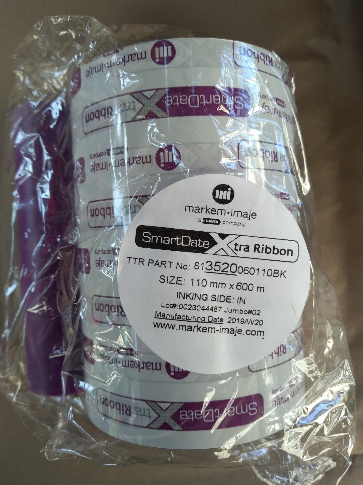 5 rolls of markem-imaje TTR # 813520060110BK SmartDate Xtra Ribbon, 110mm x 600m