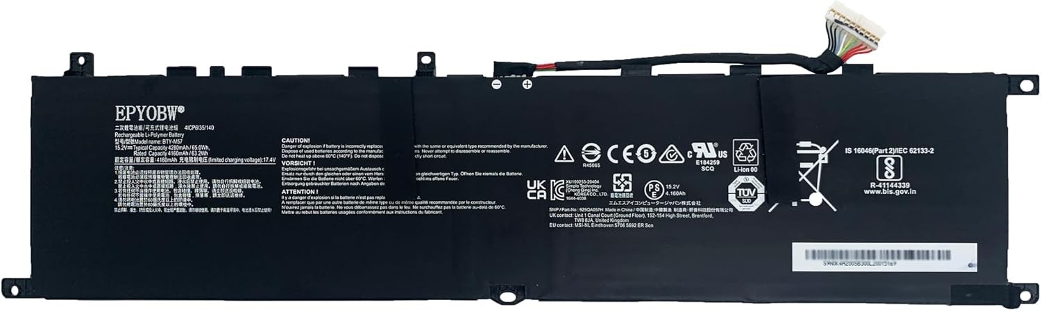 BTY M57 Laptop Battery 65Wh 4280mAh 4 Cell 15.2V Compatible with MSI GP66 GP76