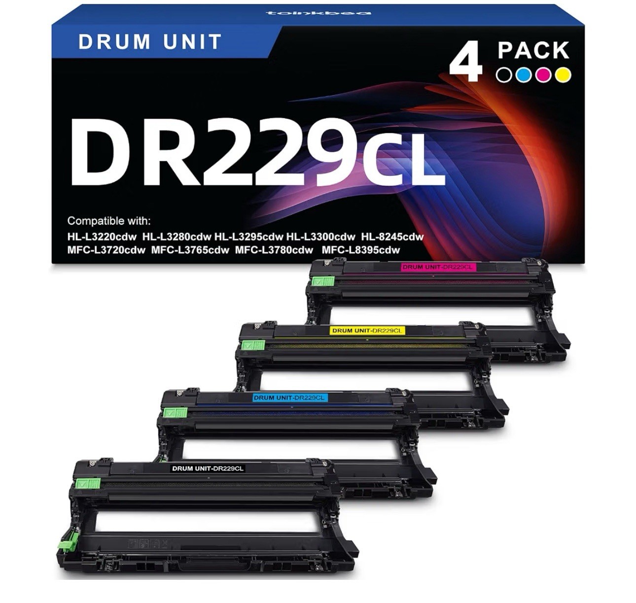DR229CL Drum Unit 4 Pack for Brother HL-L3220CDW MFC-L3720CDW TN229XL