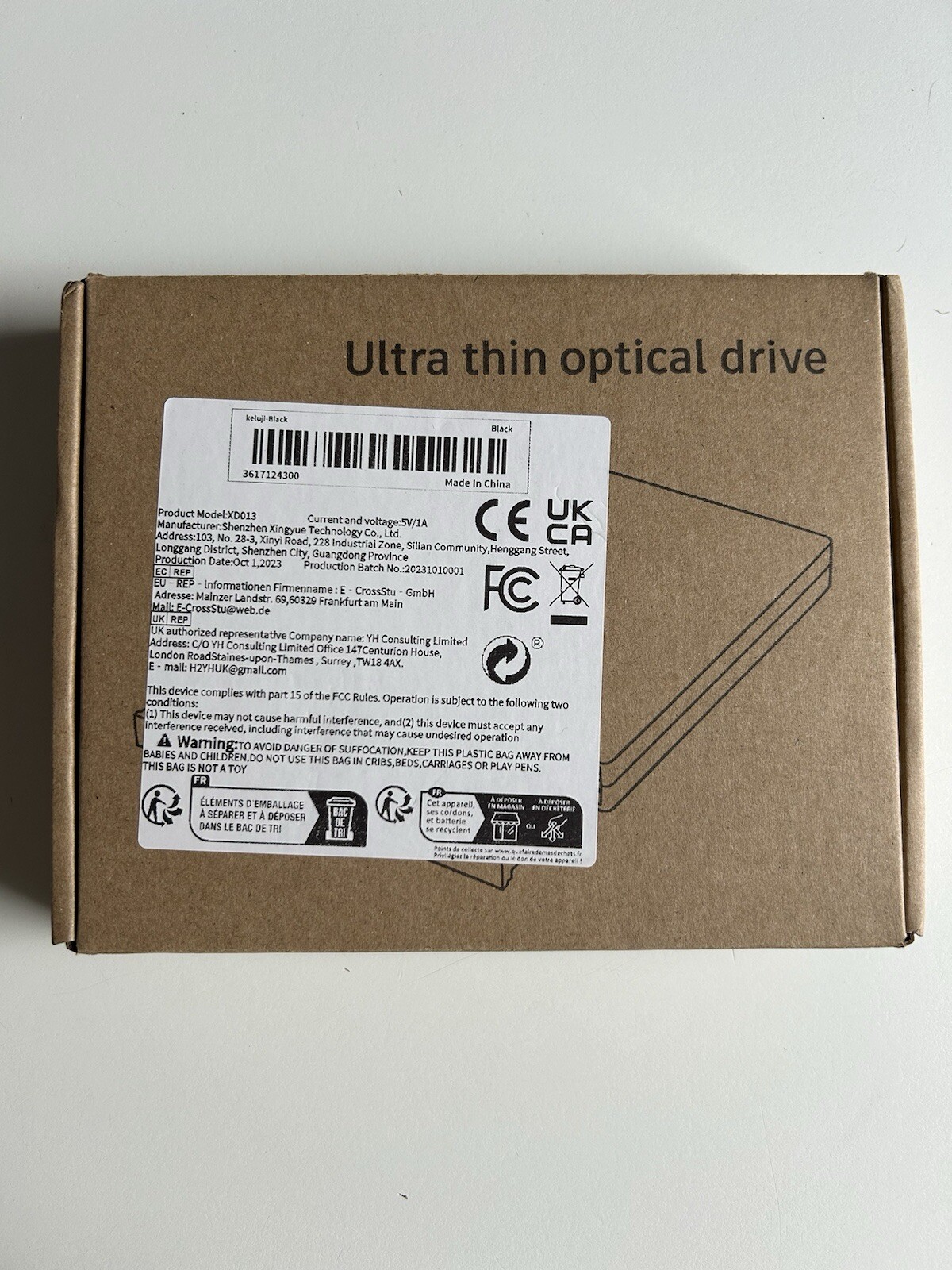 Ultra Thin External Optical DVD Rom Drive XD013 Black USB Plug and Play
