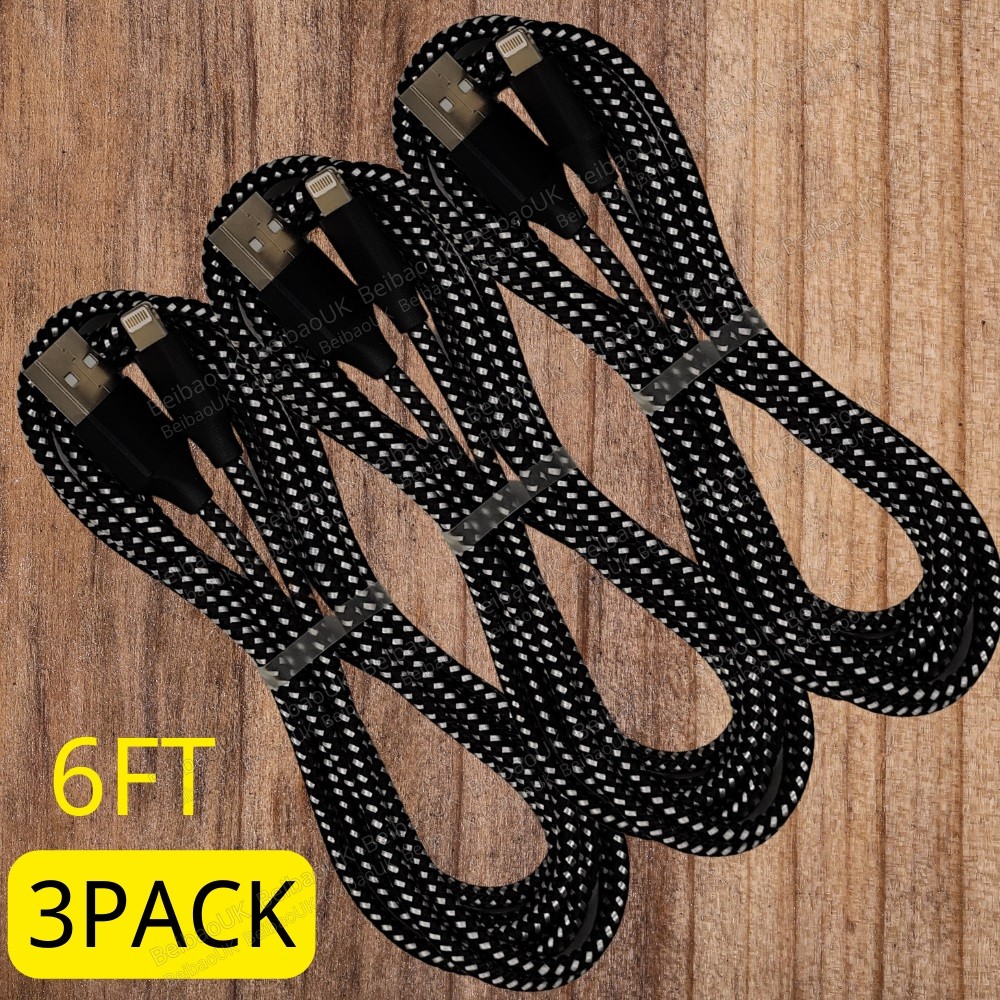 3X 6Ft Braided USB Fast Charger Cable Braided Cord For iPhone 14 13 12 11 8 6 SE