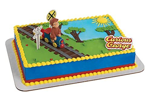 Curious George Cake Topper Vibrant Train Decorations 4 Piece Set For Birthdays