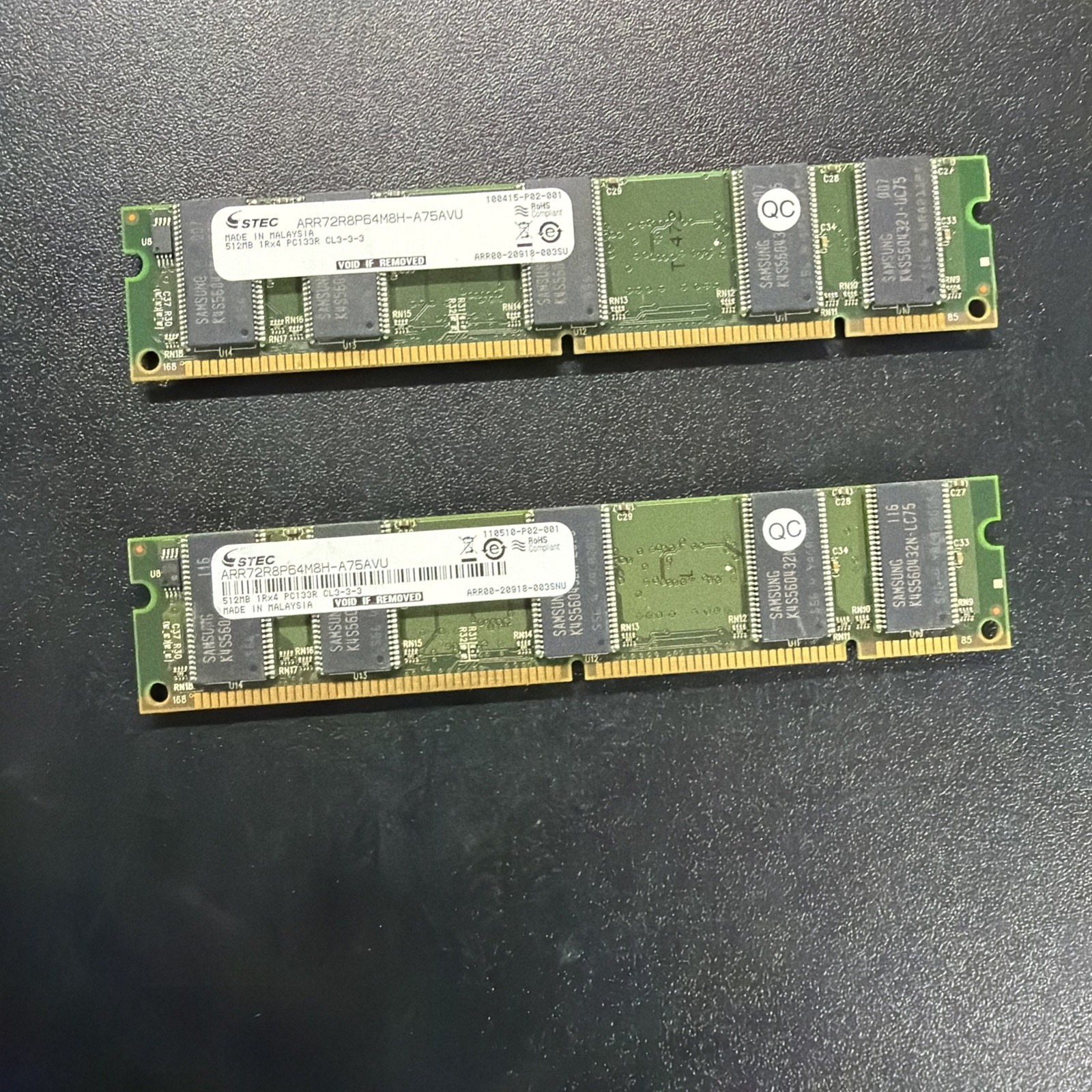1GB 2x512MB PC133R STEC ARR72R8P64M8H-A75AVU PC-133R 3.3V SDRAM ECC REG RAM KIT