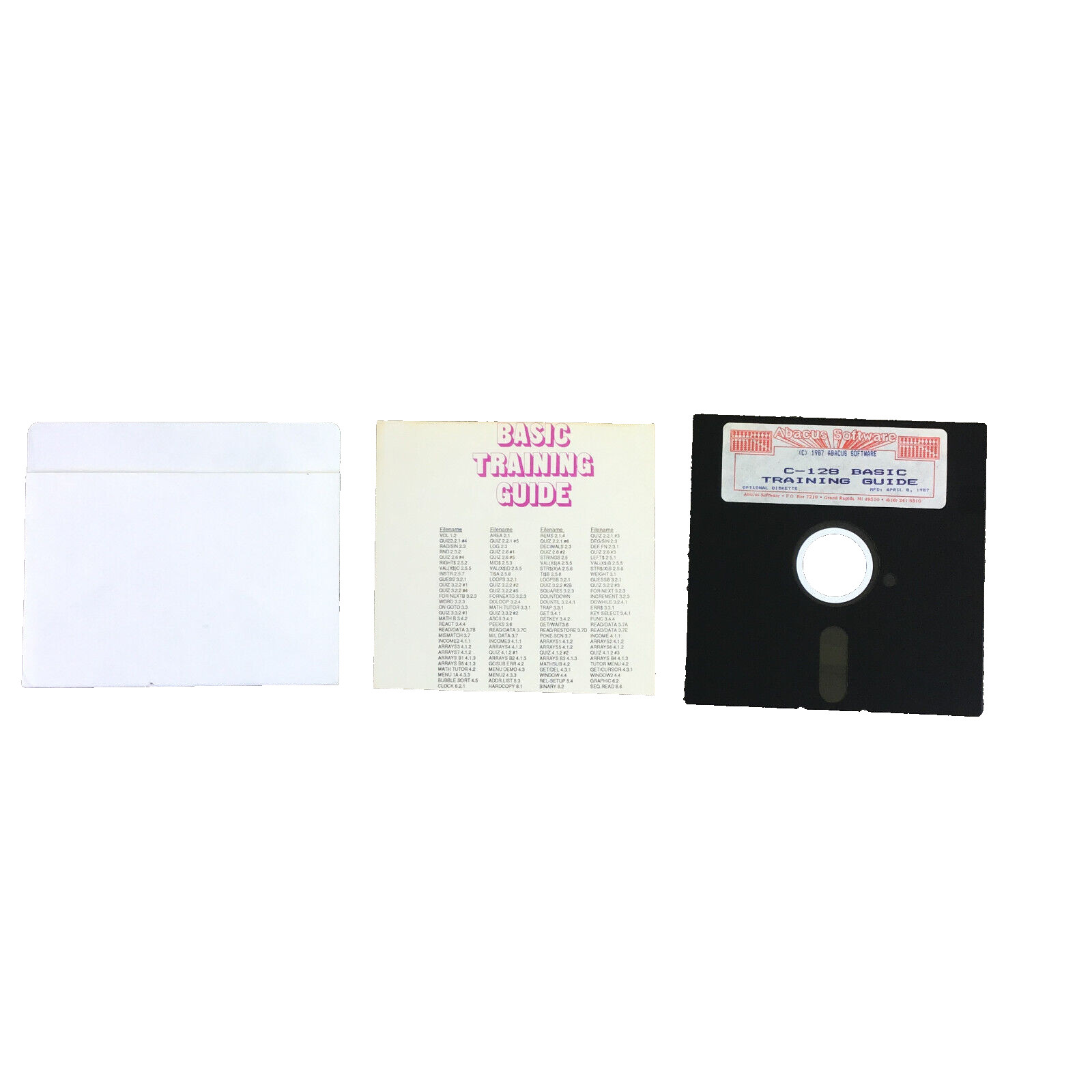 Abacus Software C-128 Training Guide Commodore Optional Diskette 5 1/4” Floppy
