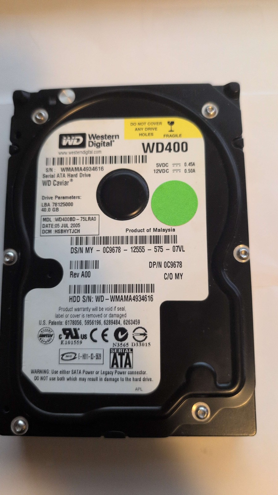Western Digital WD Caviar WD400BD 40GB 3.5in SATA Hard Drive WD400