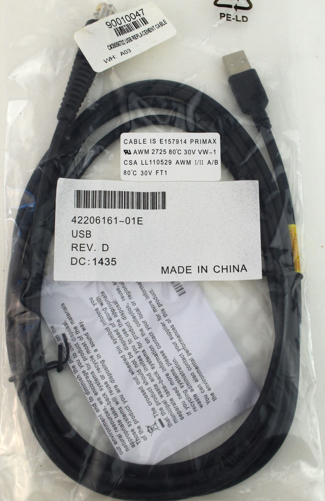 New Honeywell E157914 Primax 42206161-01E USB Barcode Scanner Cable