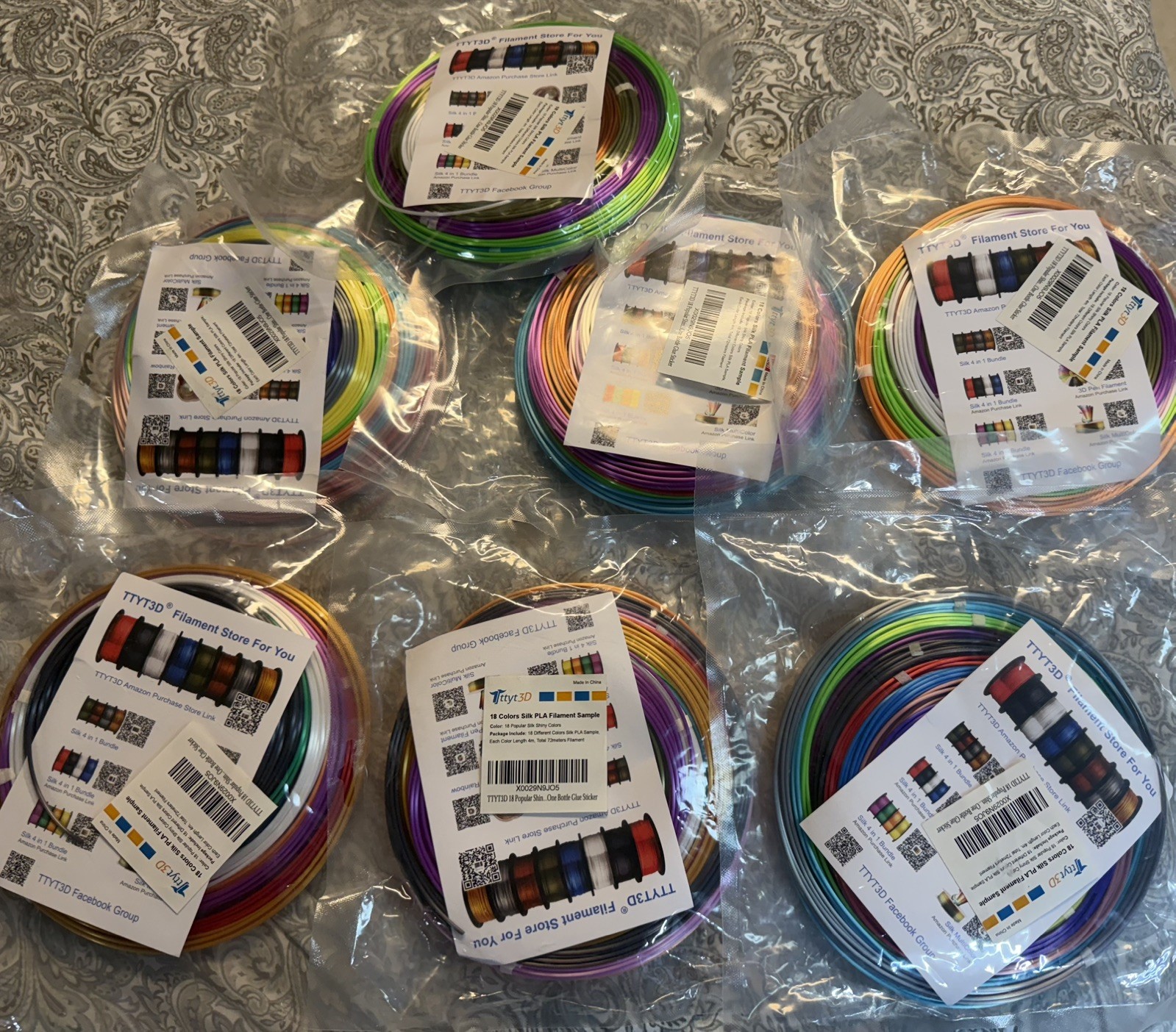 Lot of 7  18 Color Silk PLA Filament Sample