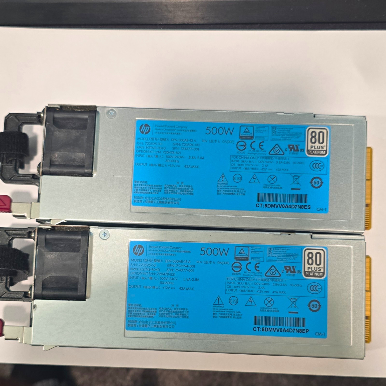 Lot Of 2- HP ProLiant DL 380 500W 80 PLUS Platinum 723595-101 754377-001