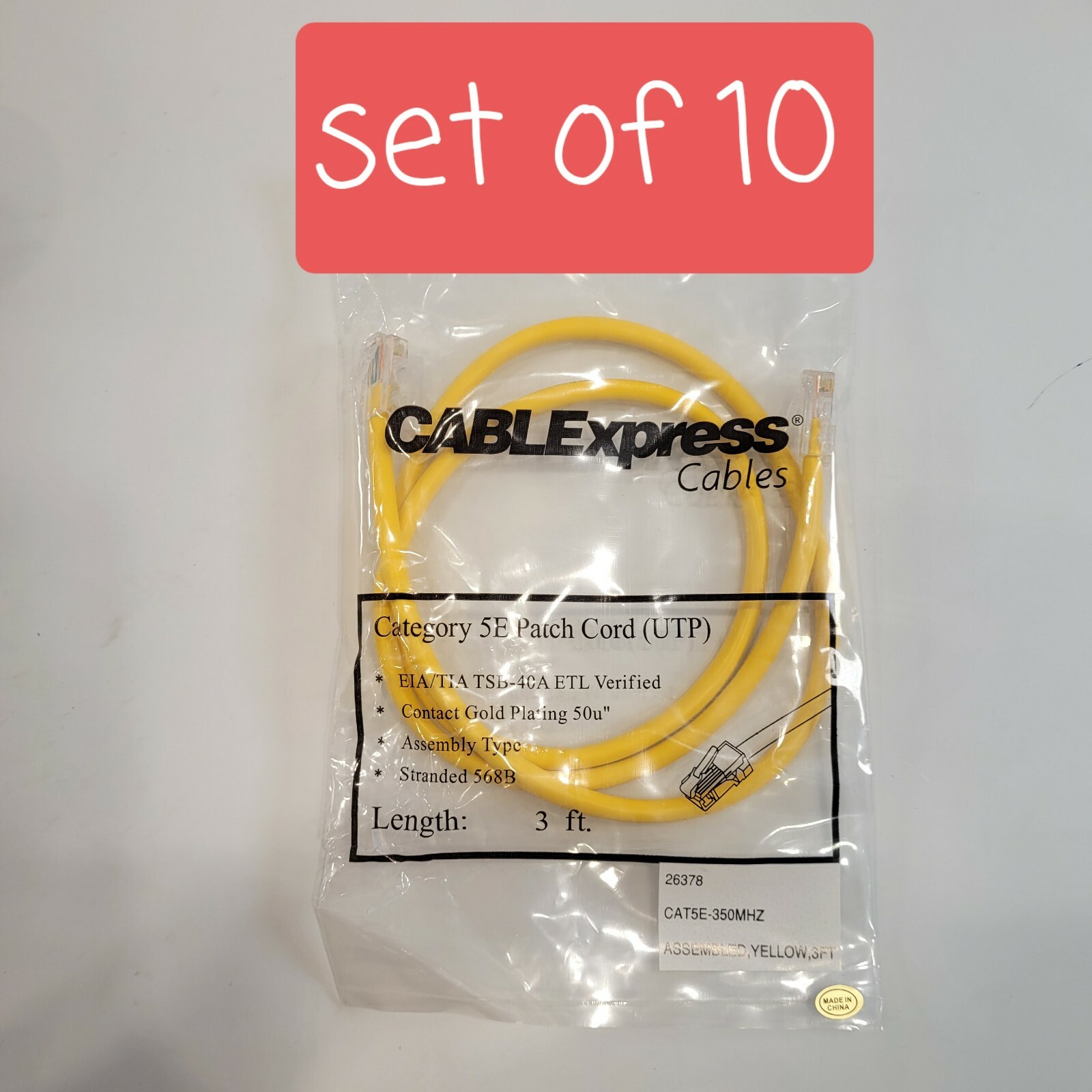 SET OF 10 CABELEXPRESS CAT 5e Patch CORD UTP YELLOW 3 FT CAT5e 350Mhz RoHS 