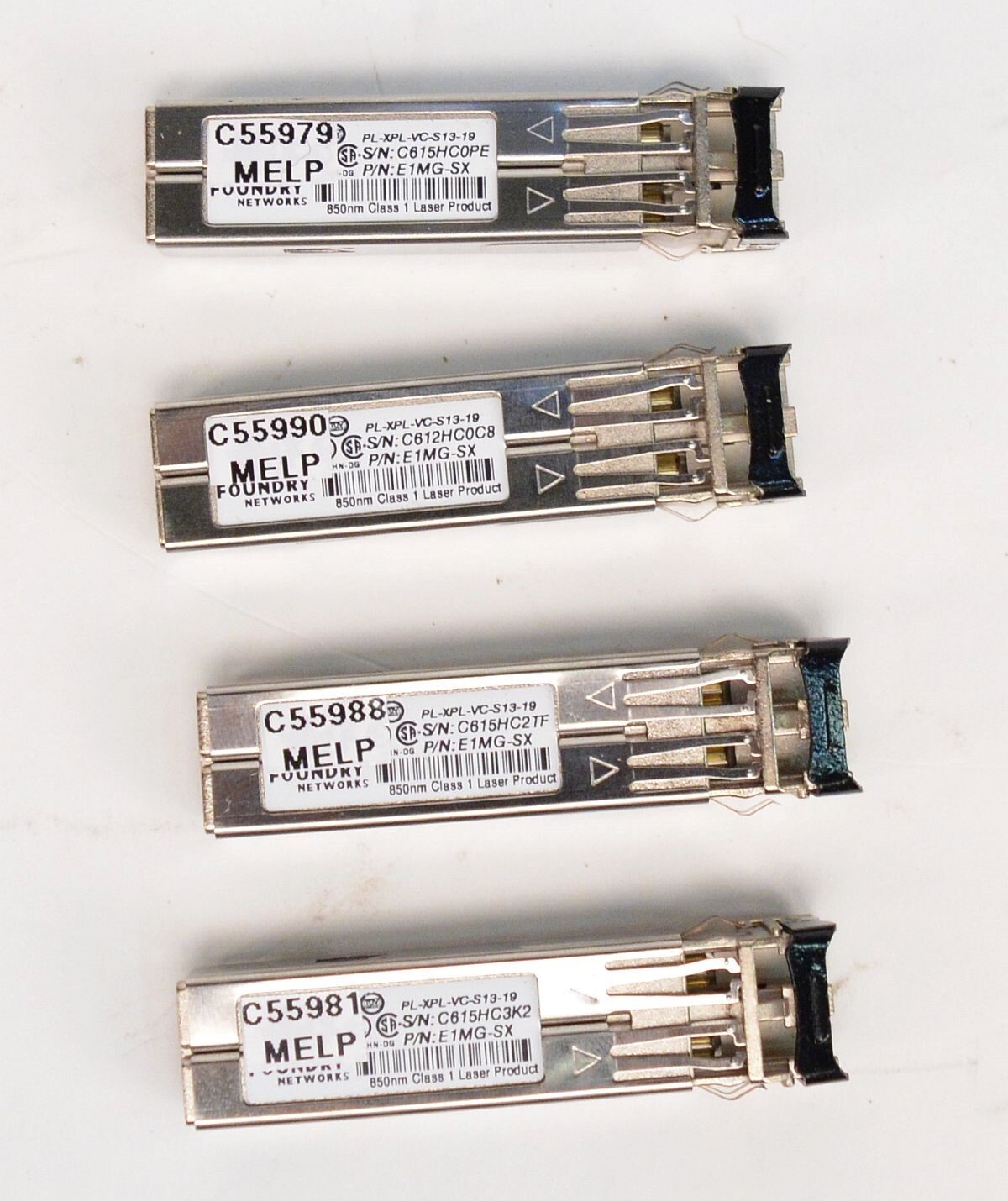 Lot of (4) Foundry Networks Brocade E1MG-SX GBIC Transceiver SFP Gigabit 850nm