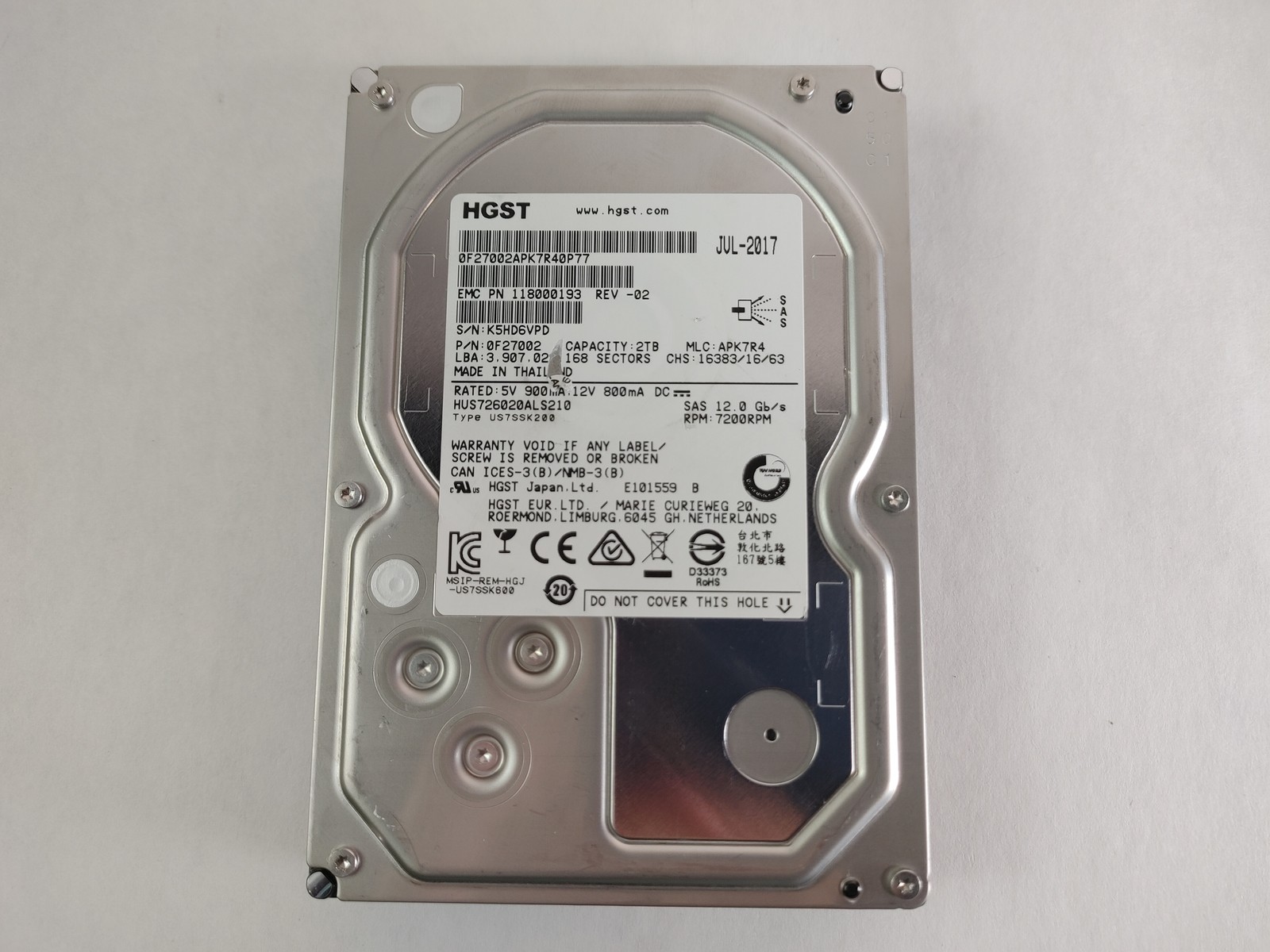 Lot of 2 HGST EMC Ultrastar HUS726020ALS210 2 TB SAS 3 3.5 in Enterprise Hard