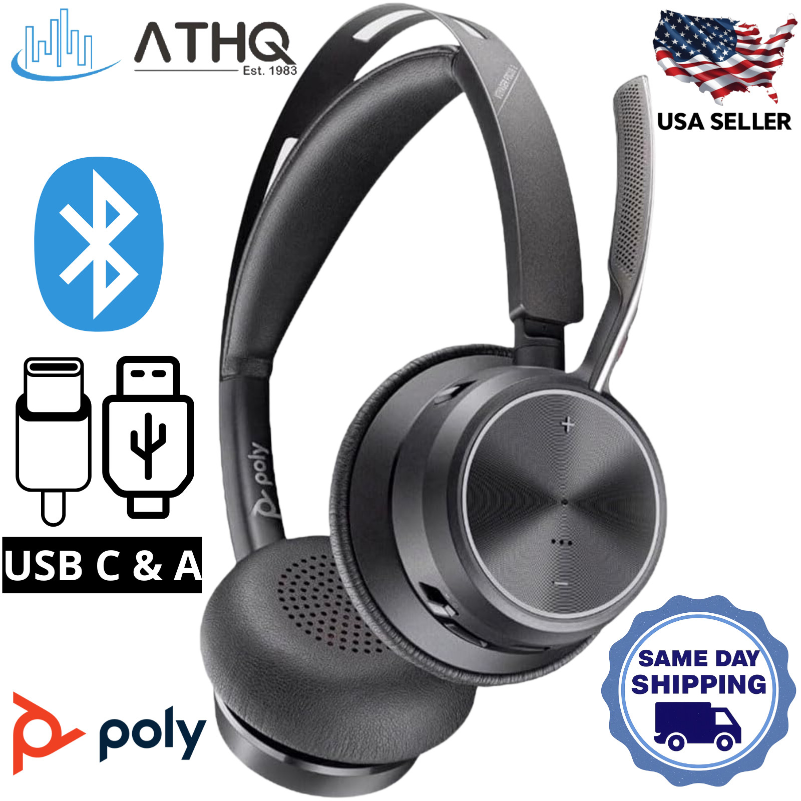 Poly Voyager Focus 2 Microsoft Teams USB-C Headset + USB-C/A Adapter (No Stand)