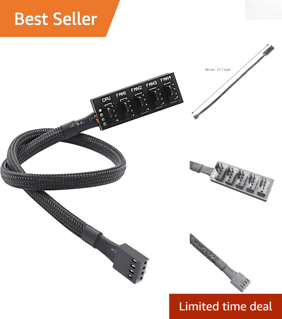Versatile 1 to 5 PWM Fan Hub - 4 Pin/3 Pin Compatible for Computer Cooling
