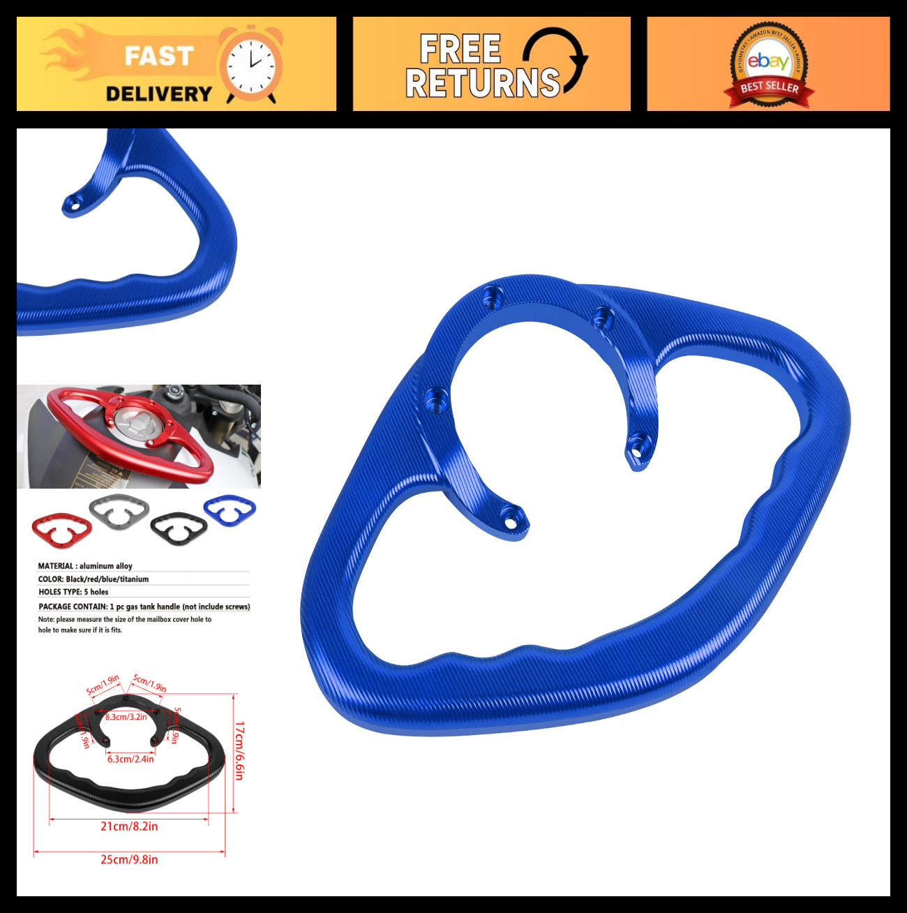 Aluminum Motorcycle Rear Passenger Grab Bar & Fuel Gas Tank Handle - R6 R1 MT09