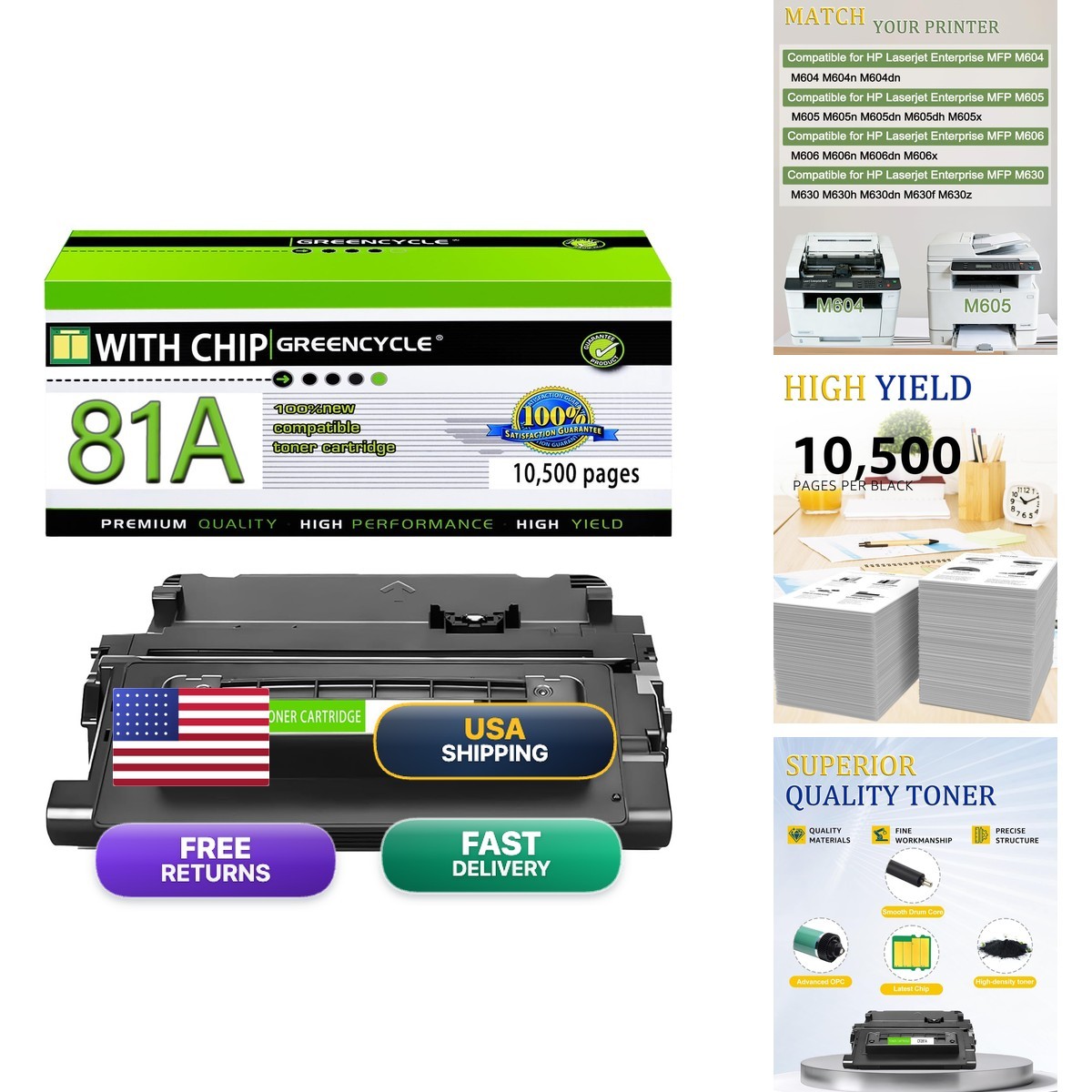 81A Black Toner Cartridge Compatible HP 81A CF281A 81X M604 M605 M630