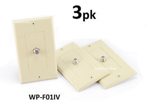 3-PACK Leviton Decora TV Antenna F-Plug 75ohm Flush Mount Wall Plate, Ivory