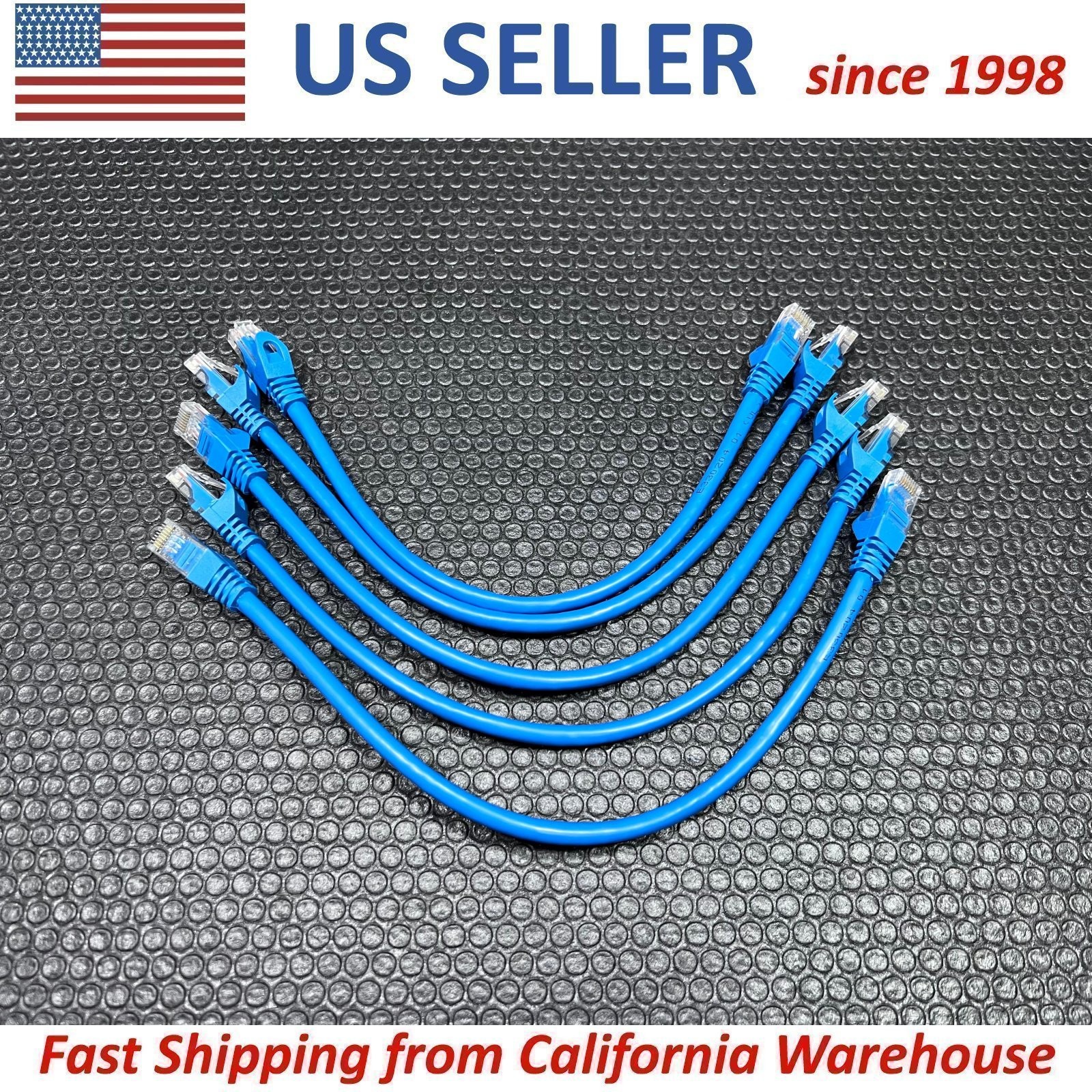 Lot of 5 Cat 6 UTP Ethernet Cable Booted 4 Pair 24 AWG Copper 1' Feet 12" Inch