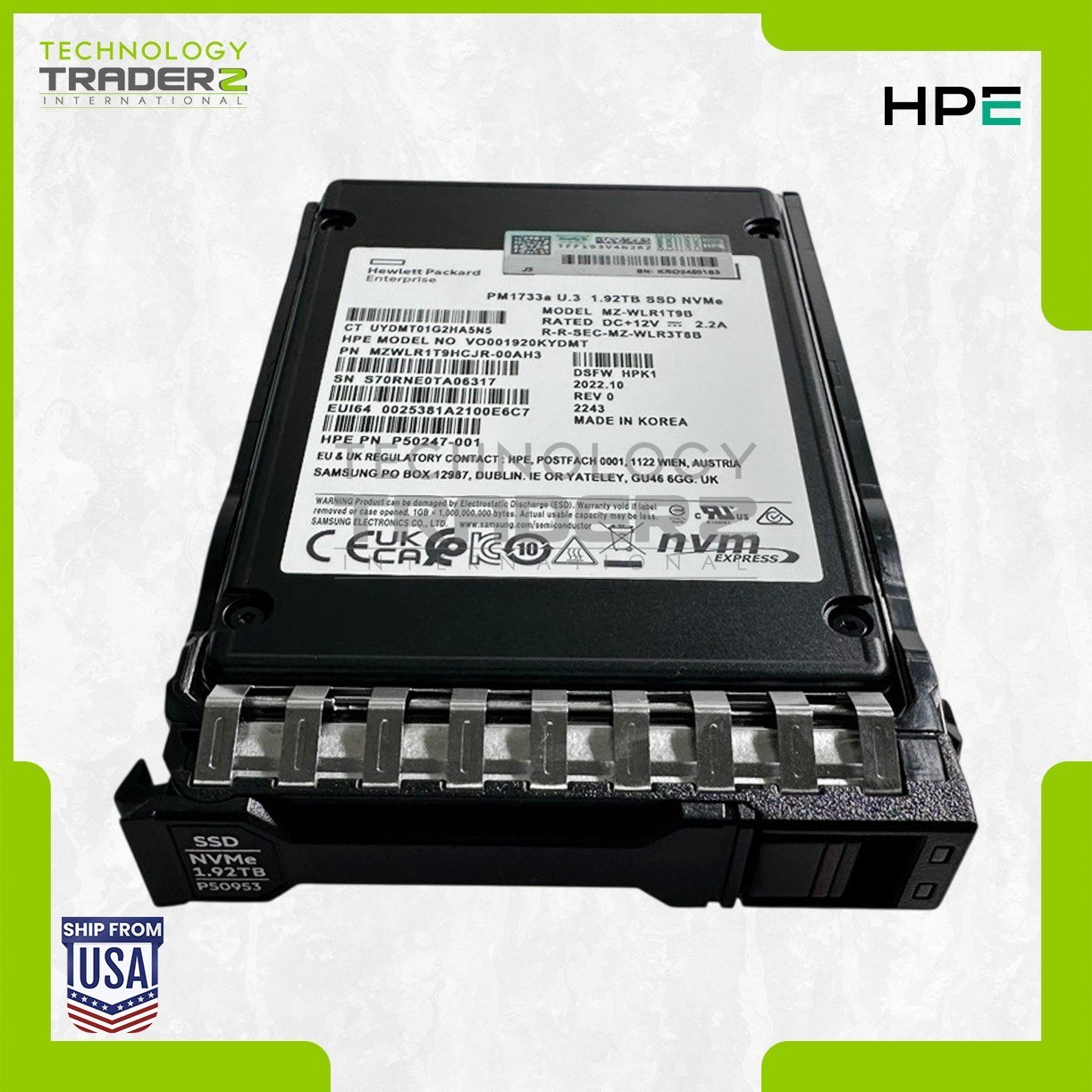 P50216-B21 HPE PM1733A 1.92TB NVMe X4 RI SFF BC 2.5" SSD P50247-001 MZ-WLR1T9B