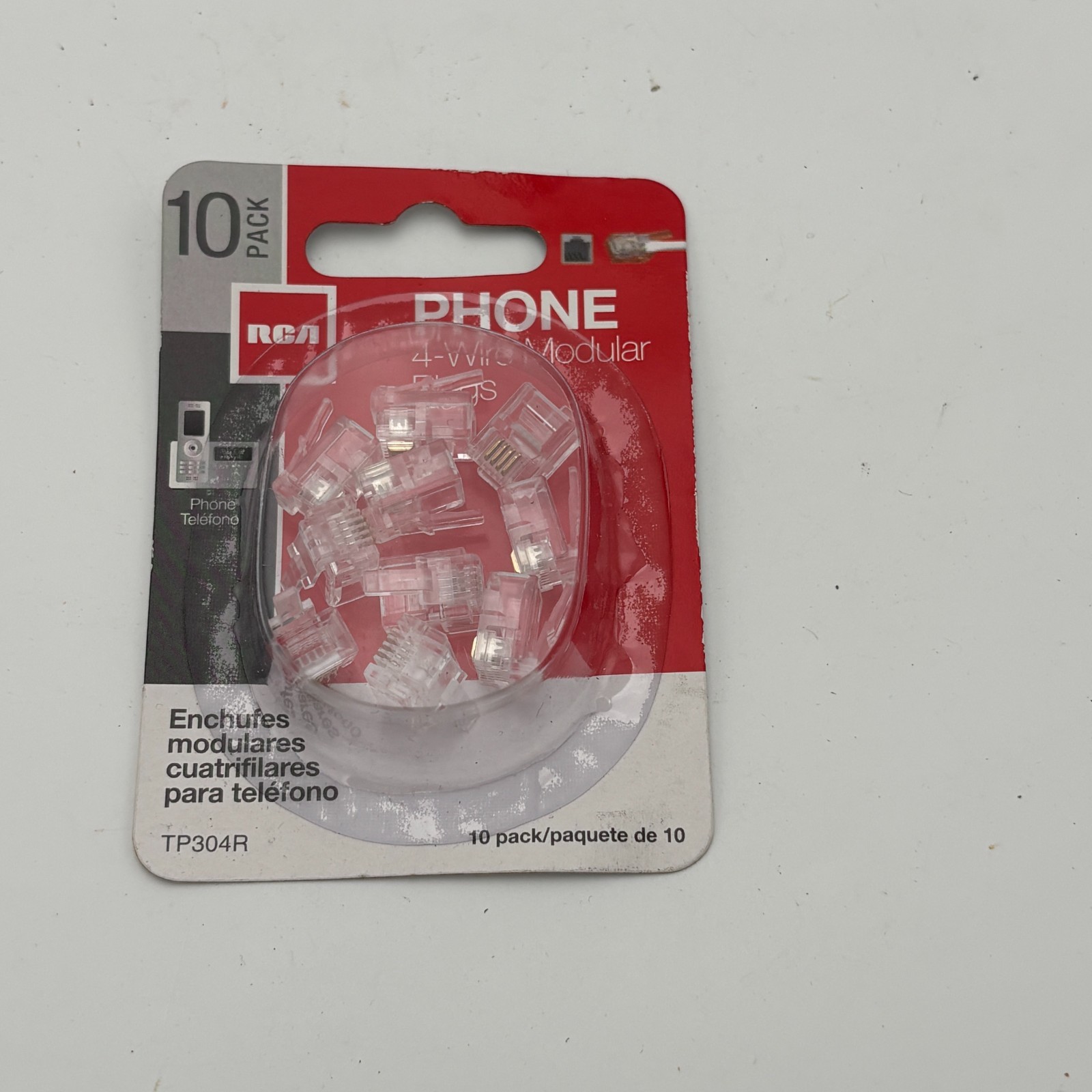 RCA TP304R 4‑Wire Modular Phone Plugs 10‑Pack Clear RJ11 Ends New Sealed