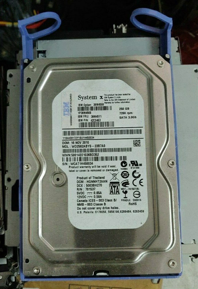 IBM 39M4511 39M4508 42C0463 SystemX 250GB SATA 3.5" 7.2K Hard Disk Drive