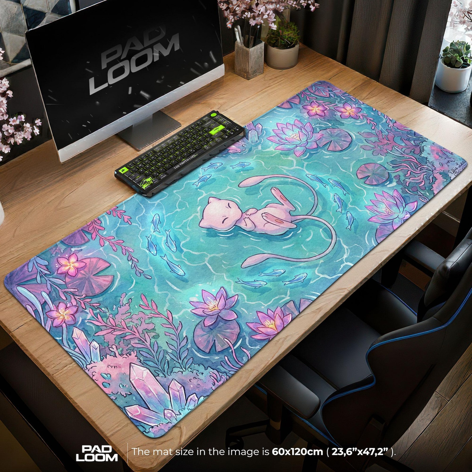 Mew Crystal Pond Mouse Pad, Cute Pokemon Gaming Desk Mat