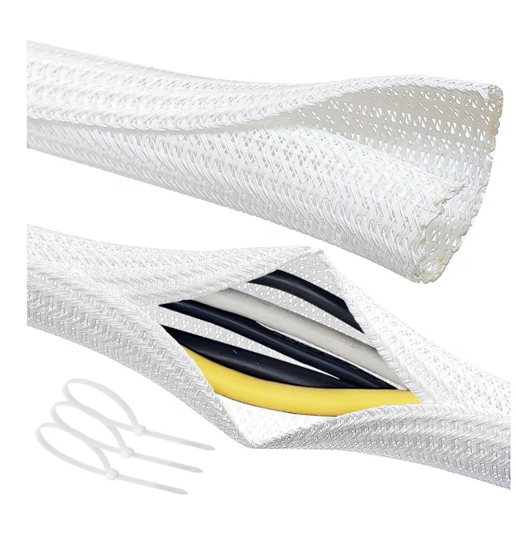 Cable Management Split Wire Loom Sleeve 3/16" 25FT White Cord Protector