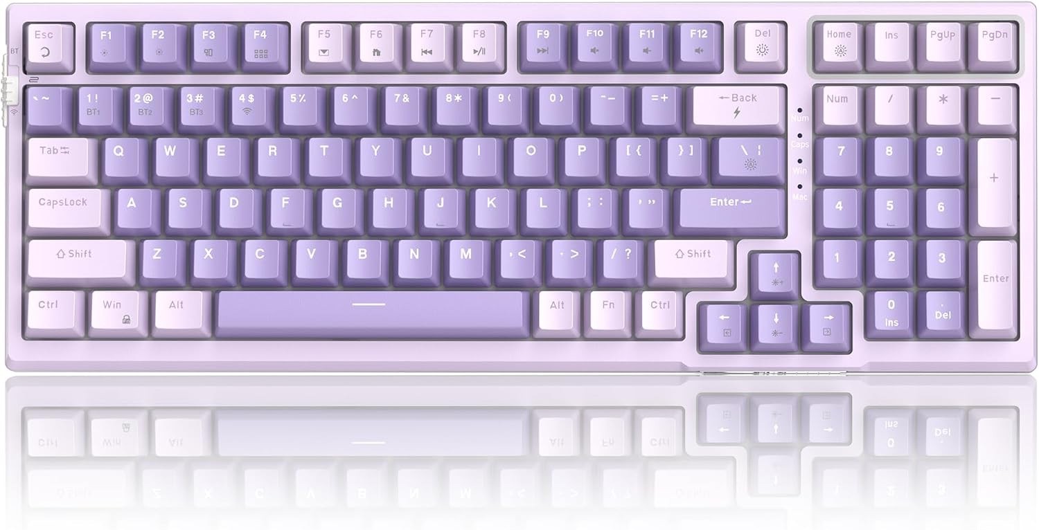 MageGee SKY98 Wireless Gasket Mechanical Gaming Keyboard, 96%, RGB - Lavender