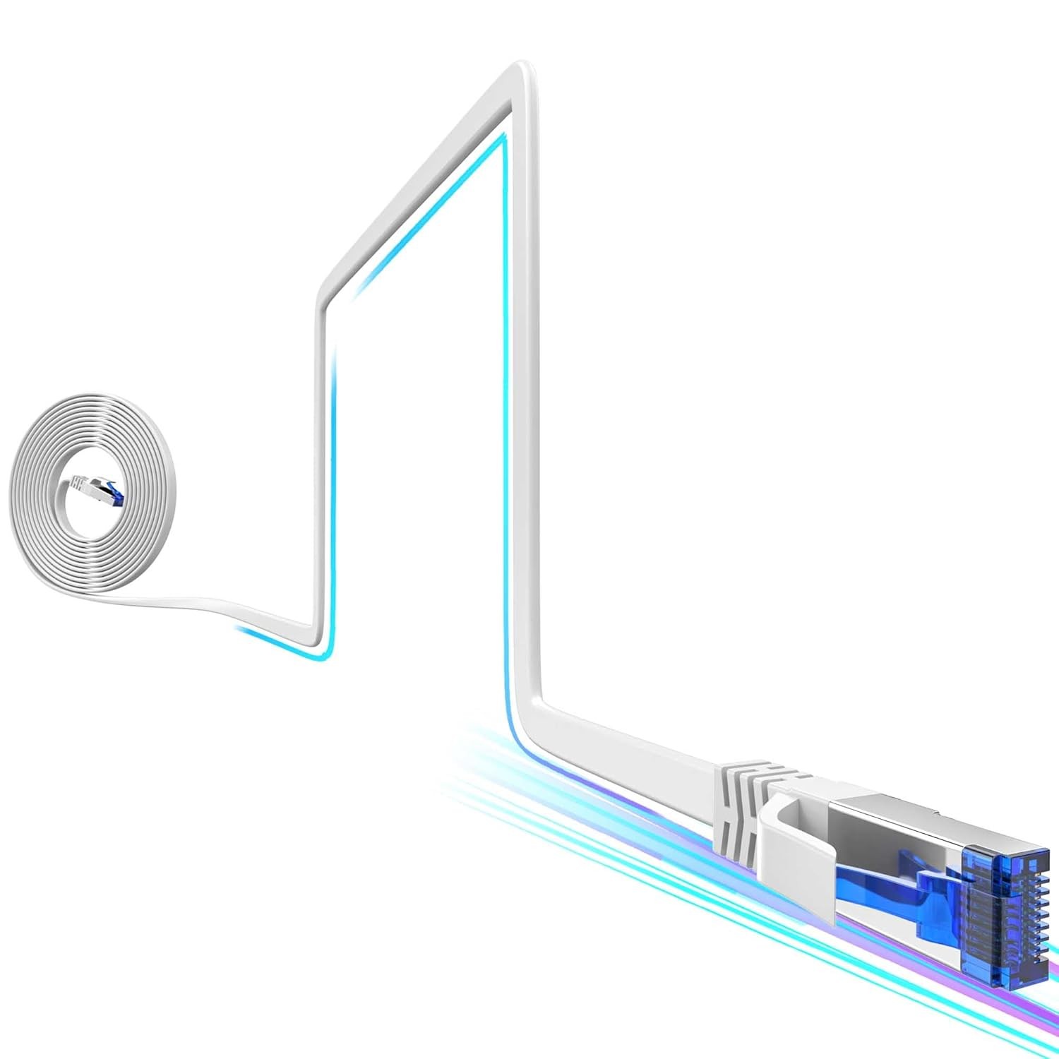 Cat8 Flat Ethernet Cable 100 FT Indoor & Outdoor, Invisable Ultra-Thin Ethernet