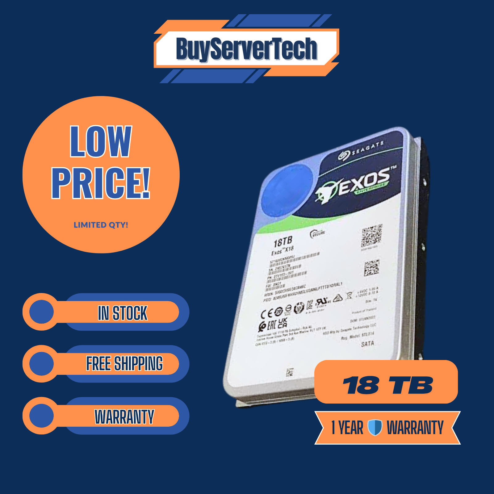 Seagate 3.5" Exos X18 18TB SATA III 6Gbps Enterprise HDD ST18000NM000J
