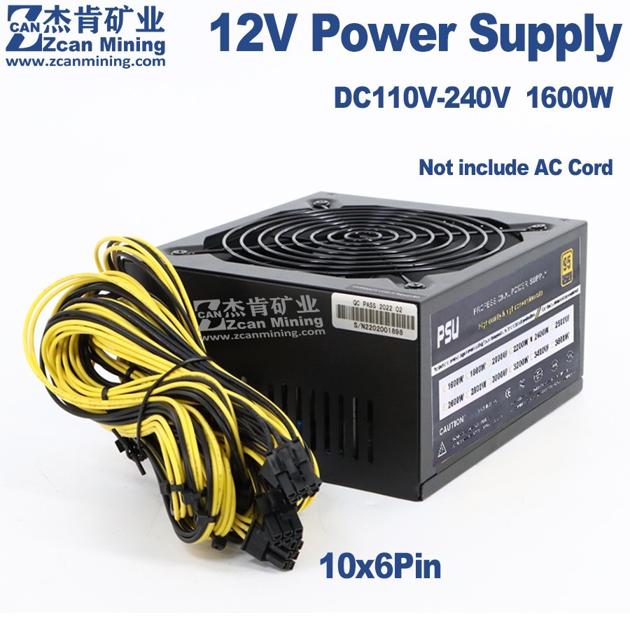 Silent Single Channel 12V Power Supply 10x6Pin 1600W 1800W 2000W  2200W 2400W
