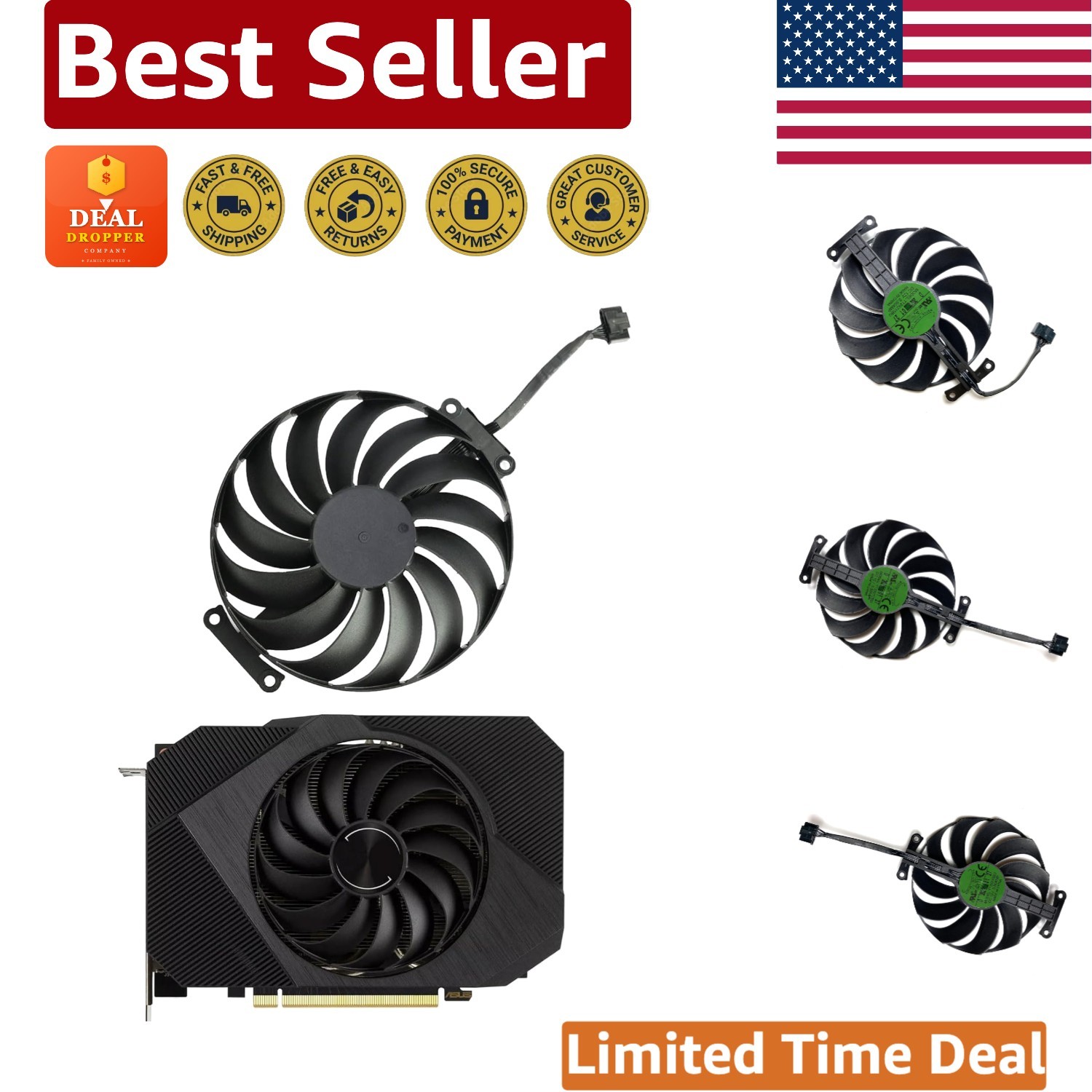 Efficient 95MM T129215SU GPU Cooling Fan - Low Noise and High Speed for ASUS